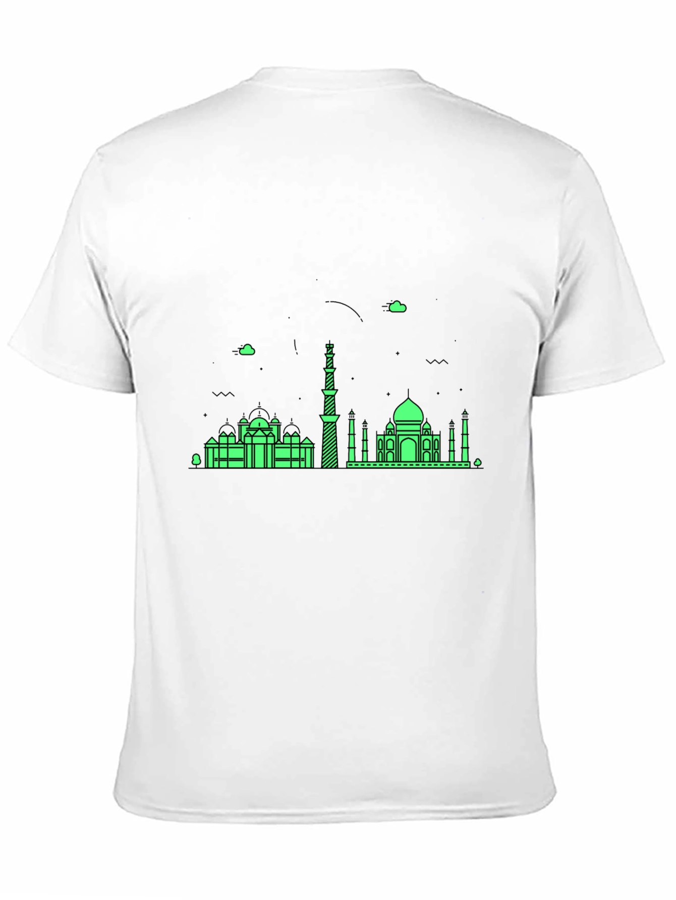 Black T-Shirt with Green City Skyline Design
