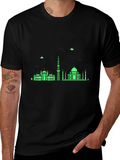 Black T-Shirt with Green City Skyline Design