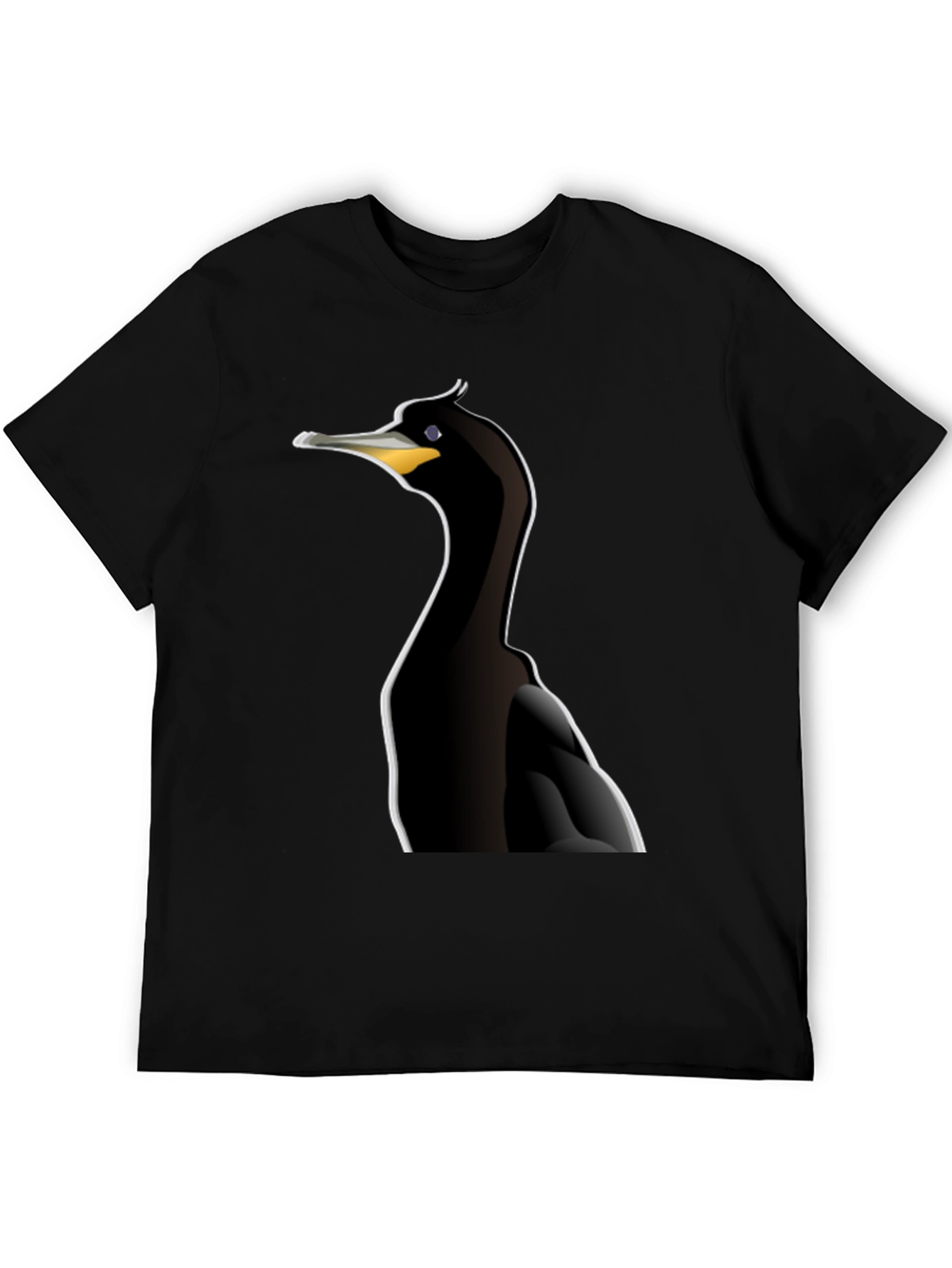 Cormorant Bird Graphic Tee - Black Cotton T-Shirt