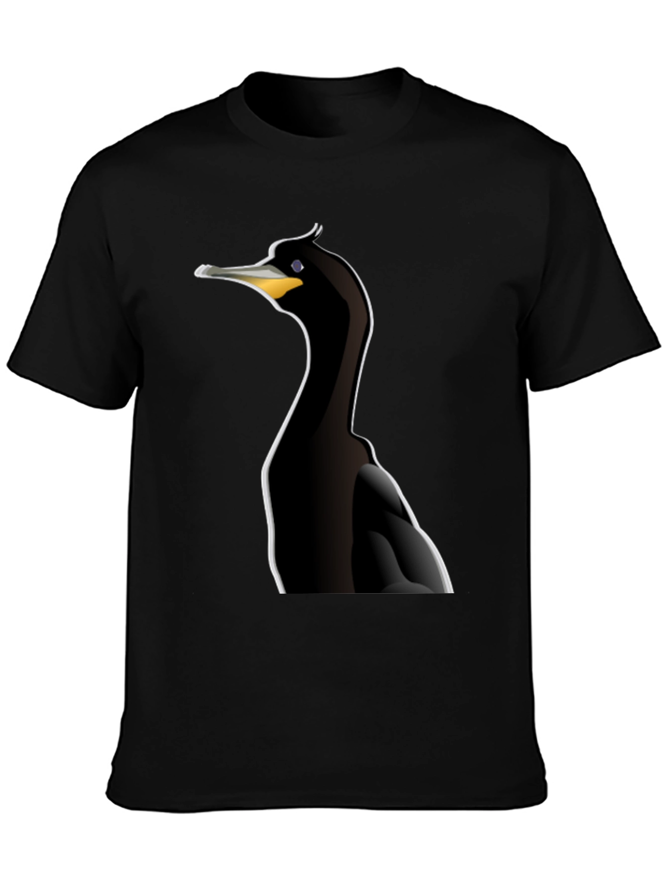 Cormorant Bird Graphic Tee - Black Cotton T-Shirt