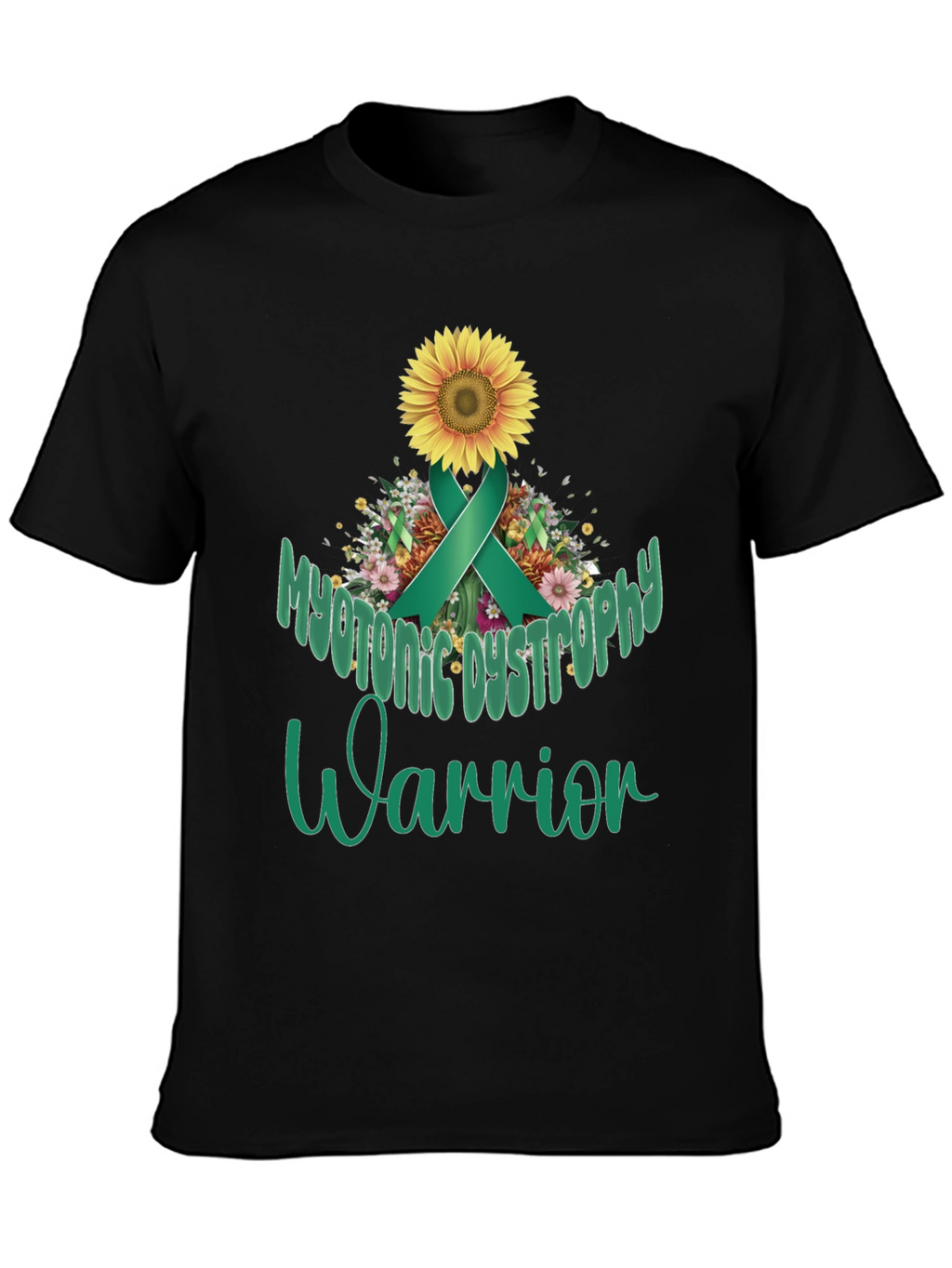 Myotonic Dystrophy Warrior T-Shirt - Teal Ribbon Sunflower