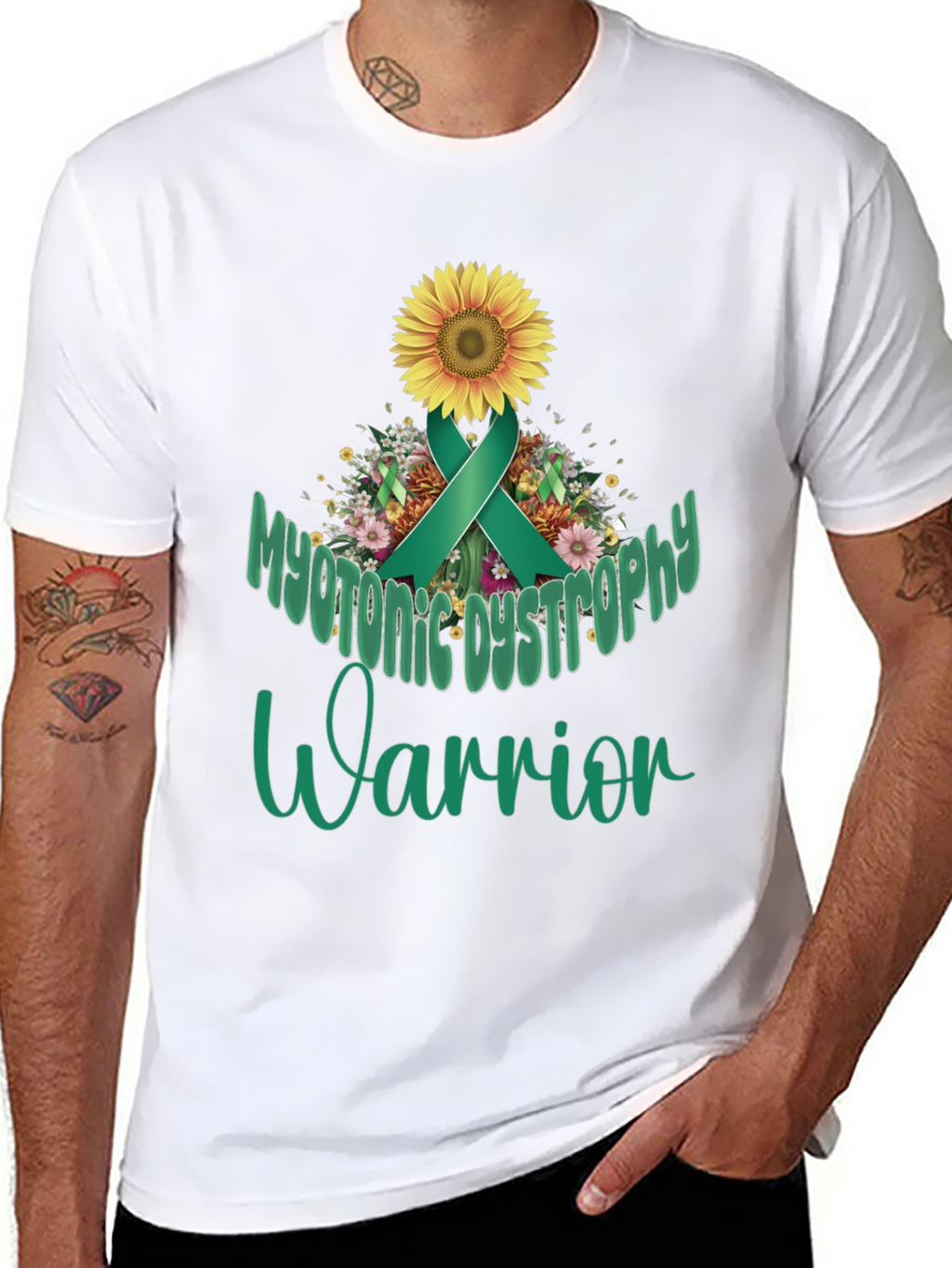 Myotonic Dystrophy Warrior T-Shirt - Teal Ribbon Sunflower