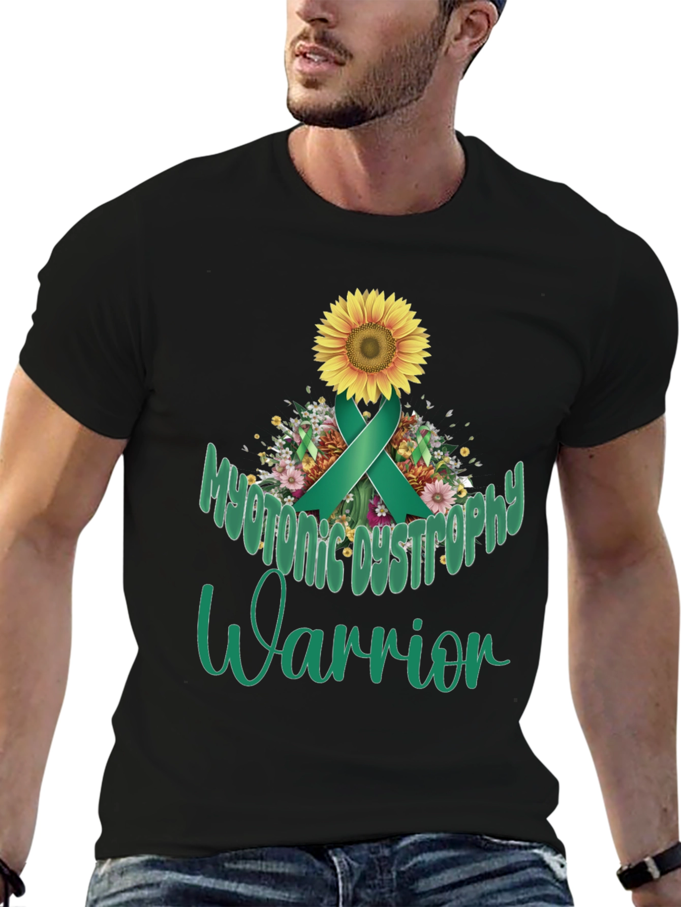 Myotonic Dystrophy Warrior T-Shirt - Teal Ribbon Sunflower