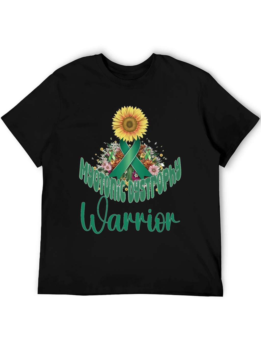 Myotonic Dystrophy Warrior T-Shirt - Teal Ribbon Sunflower