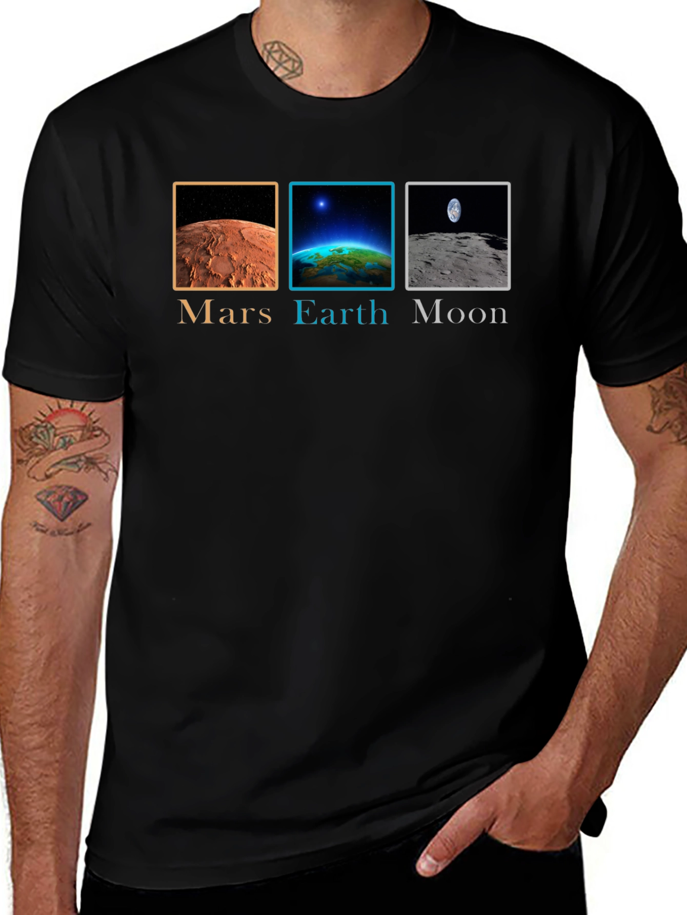 Mars Earth Moon Graphic Tee - Space Planets T-Shirt