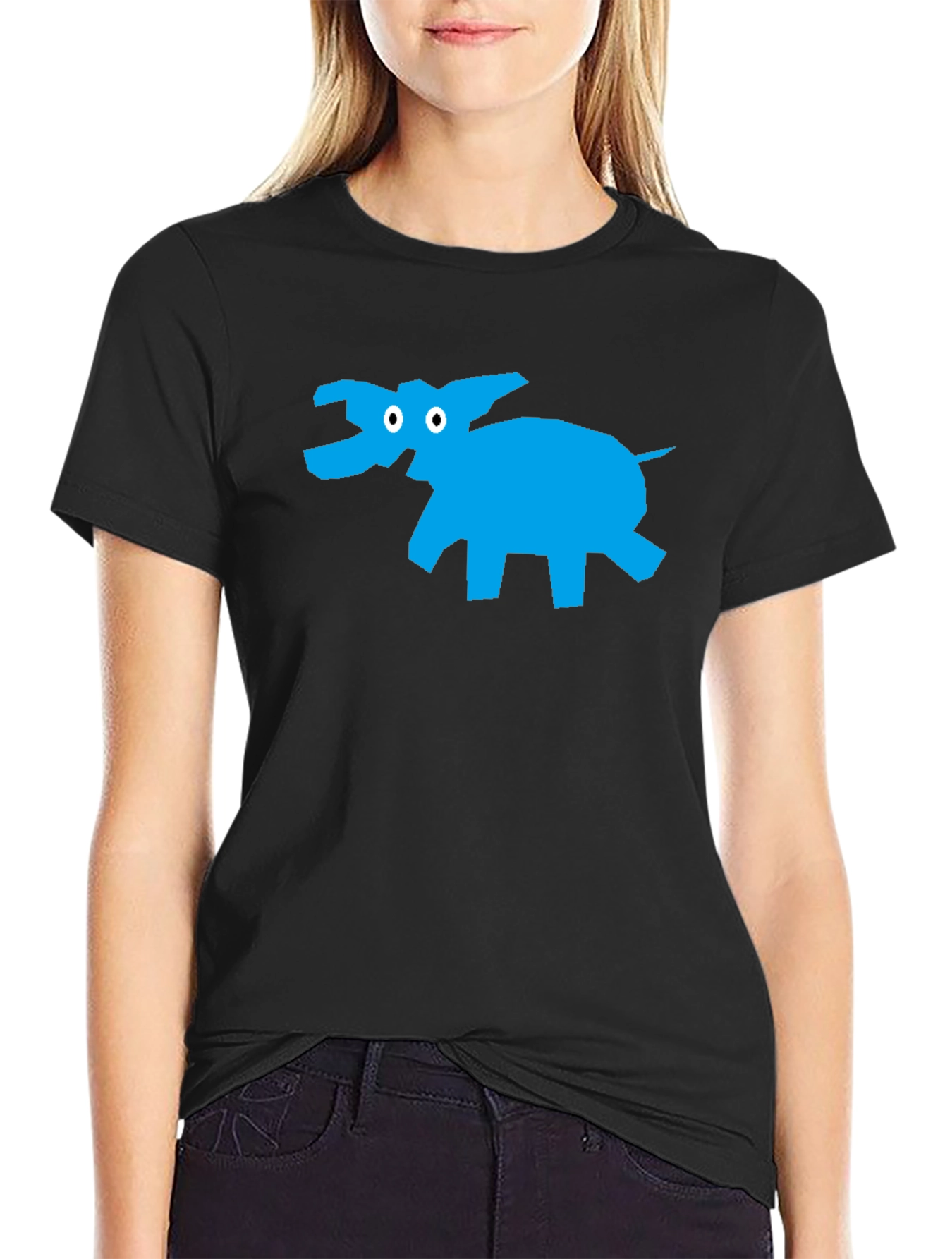 Black T-Shirt with Abstract Blue Elephant Design