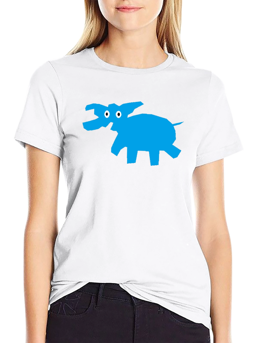Black T-Shirt with Abstract Blue Elephant Design