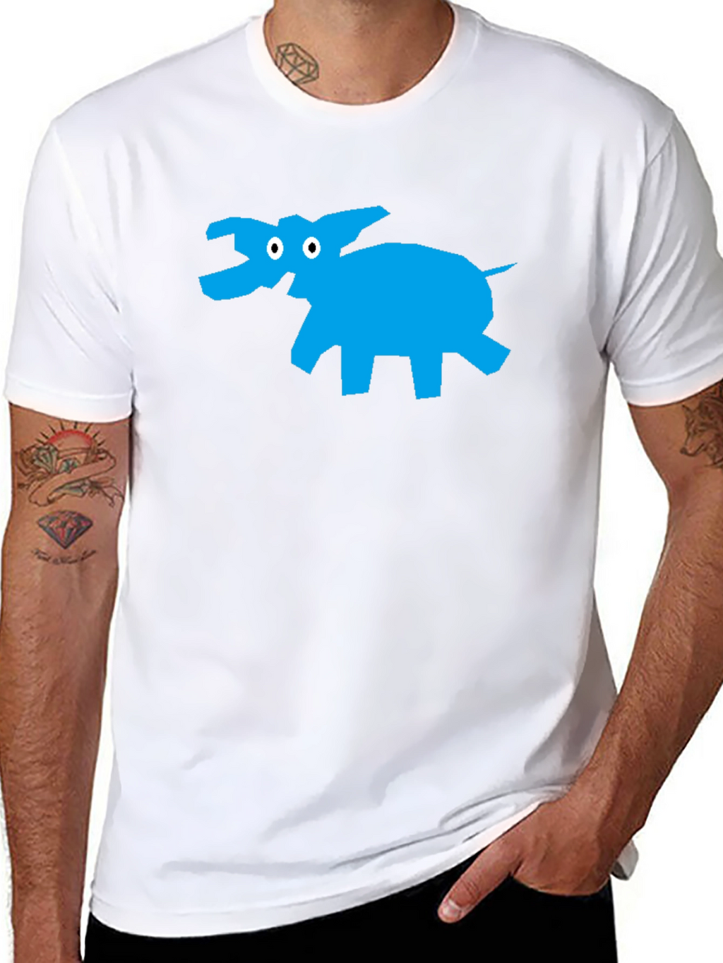 Black T-Shirt with Abstract Blue Elephant Design