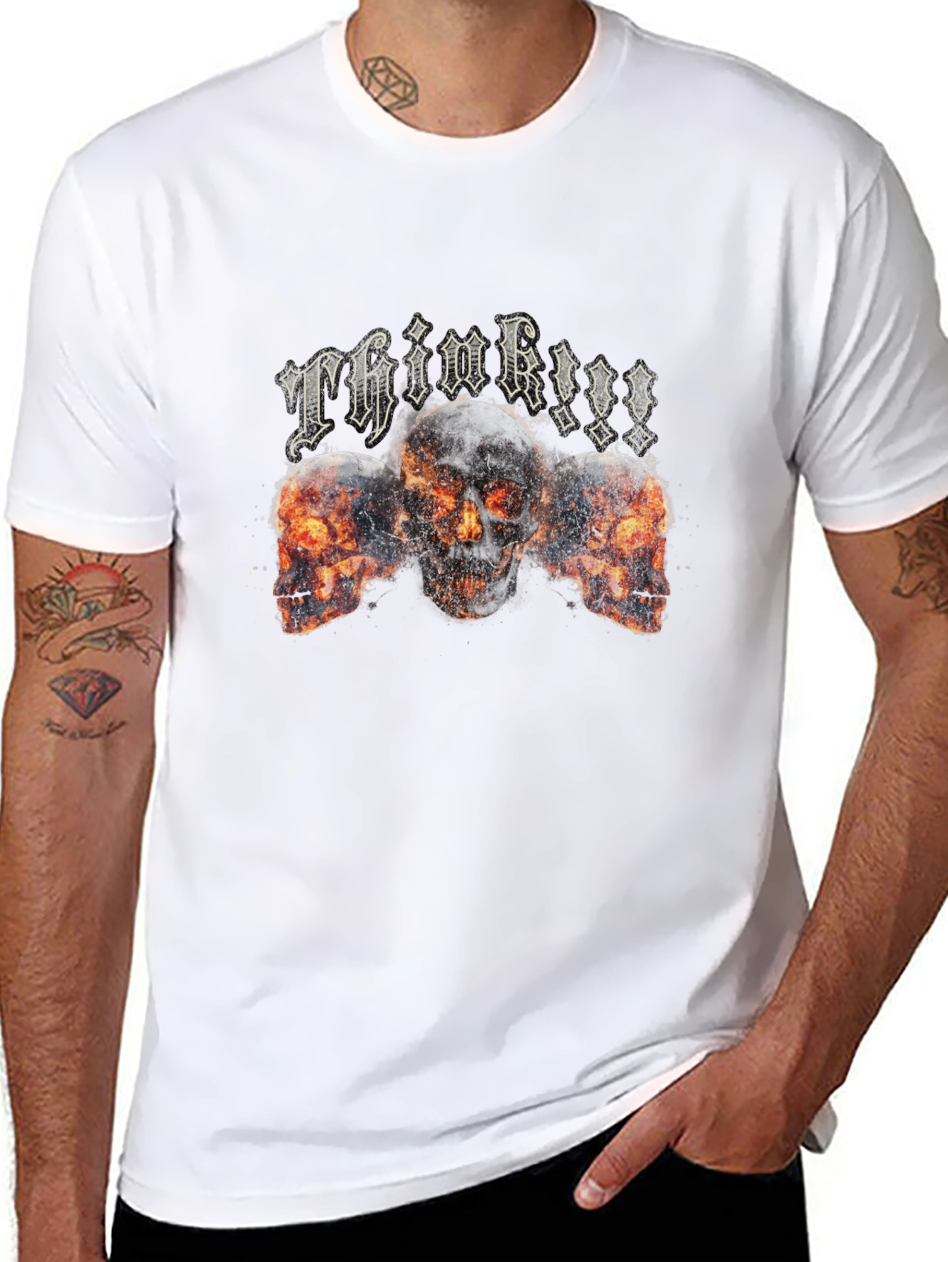 Think!!! Skull Graphic Tee - Black Cotton Blend