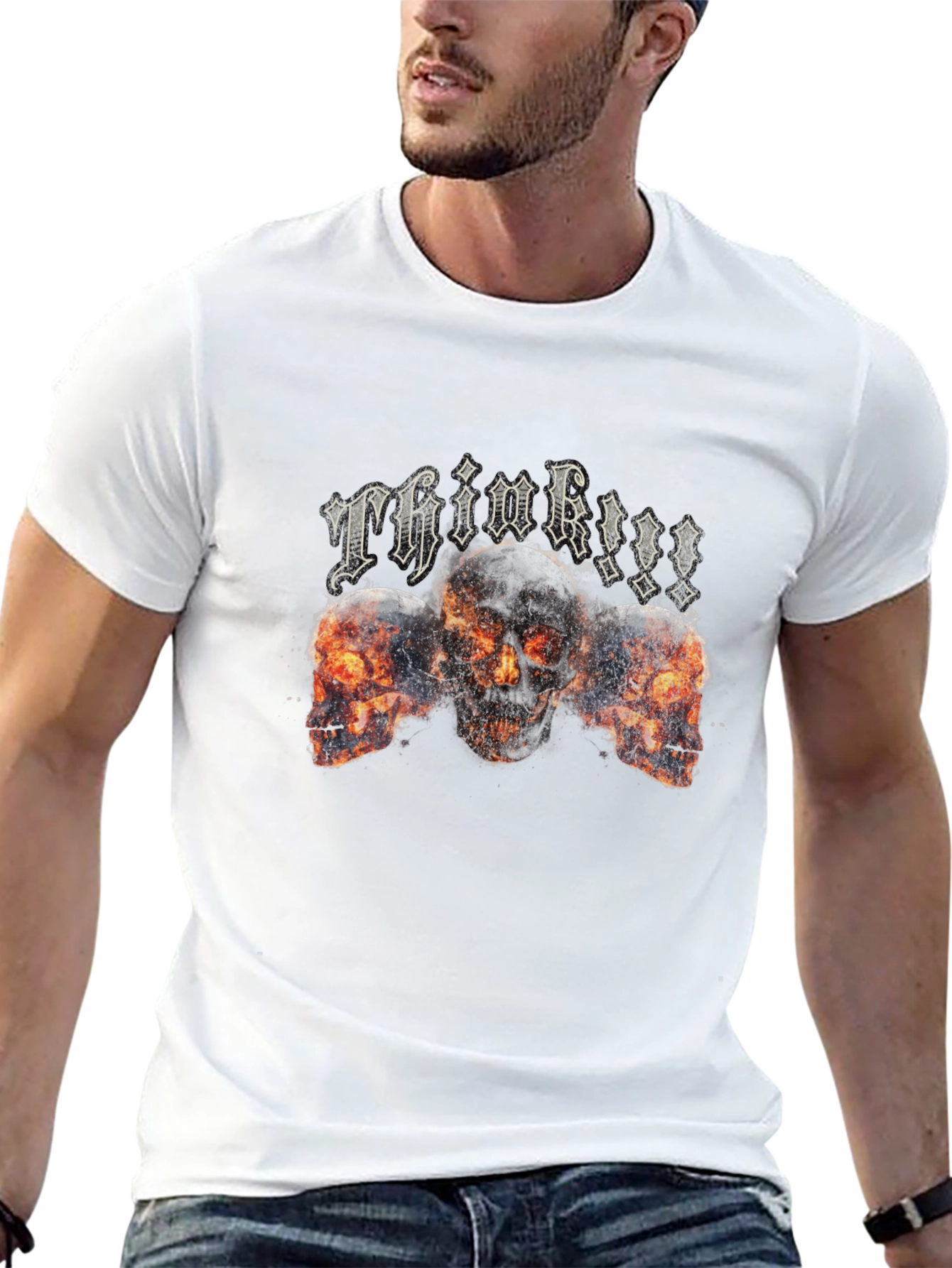 Think!!! Skull Graphic Tee - Black Cotton Blend