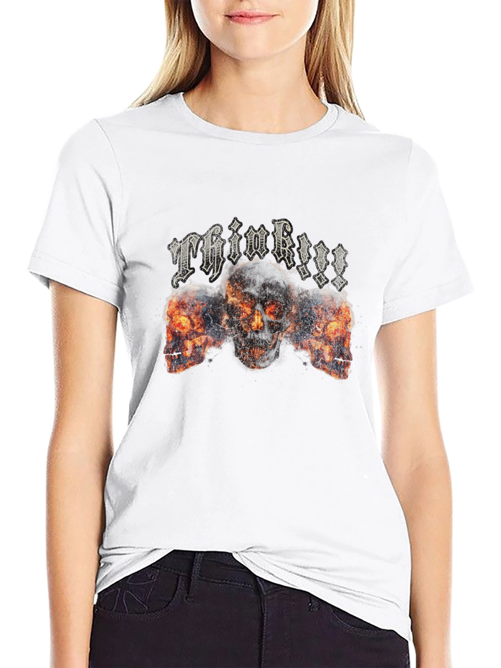 Think!!! Skull Graphic Tee - Black Cotton Blend