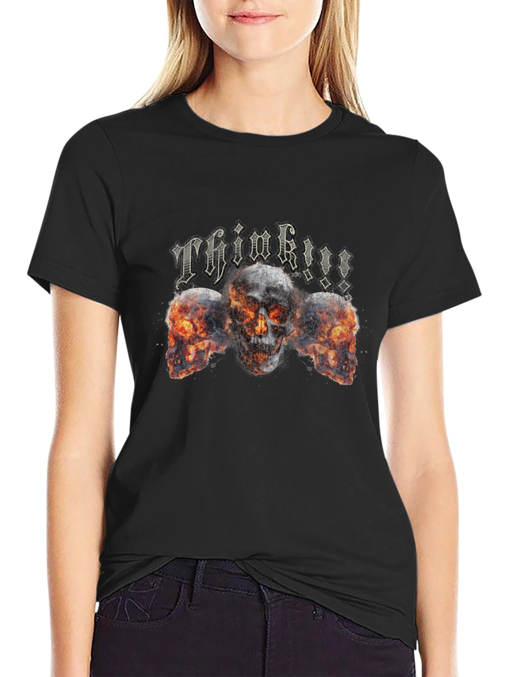 Think!!! Skull Graphic Tee - Black Cotton Blend