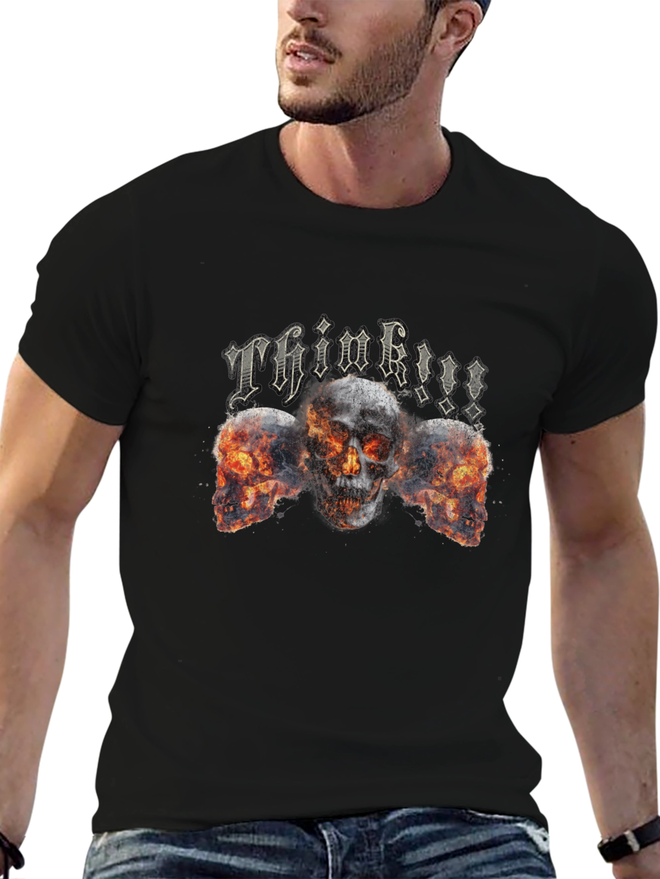 Think!!! Skull Graphic Tee - Black Cotton Blend