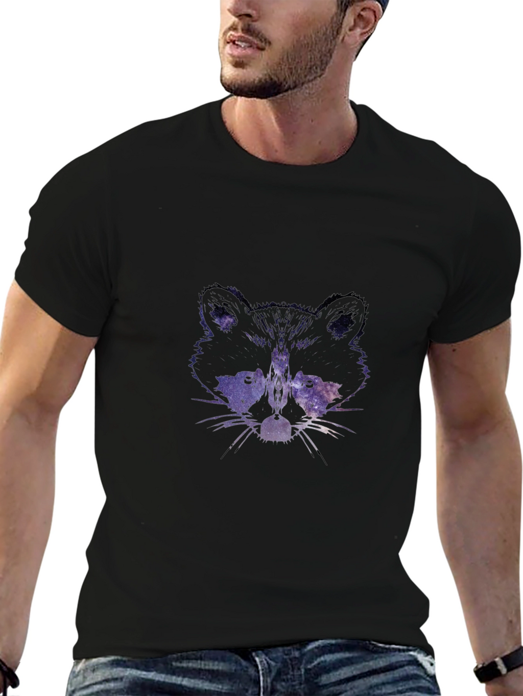 Galaxy Raccoon Graphic Tee - Black T-Shirt