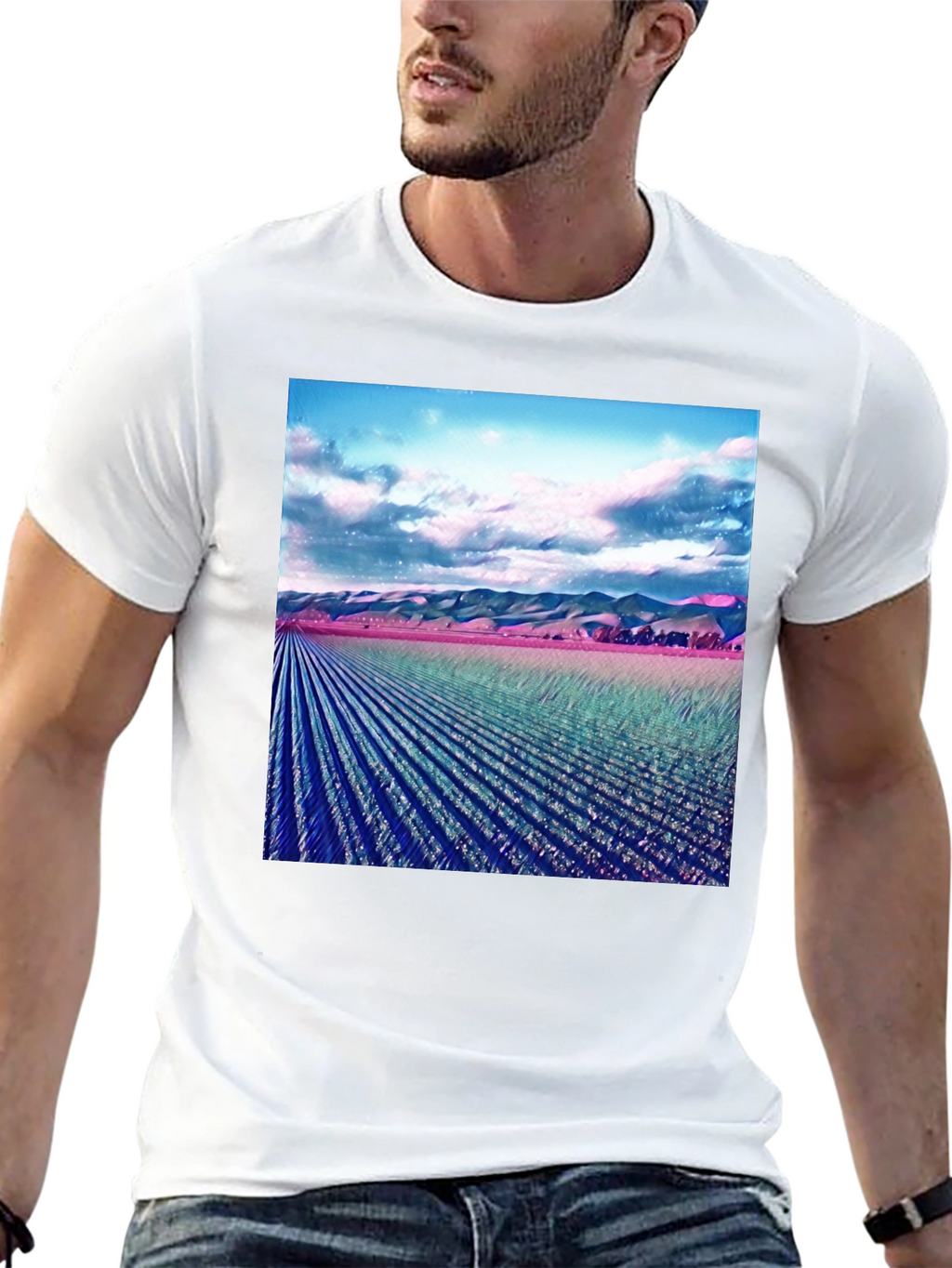 Artistic Field Print Black T-Shirt