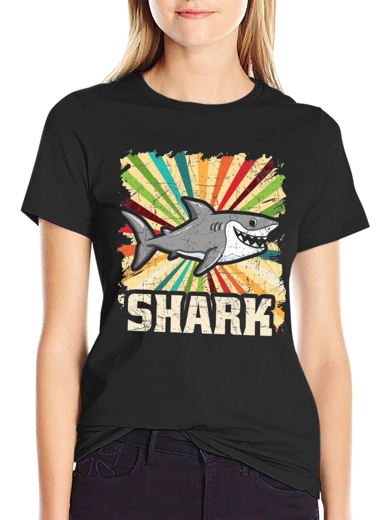 Shark Graphic Tee - Retro Style Cotton T-Shirt