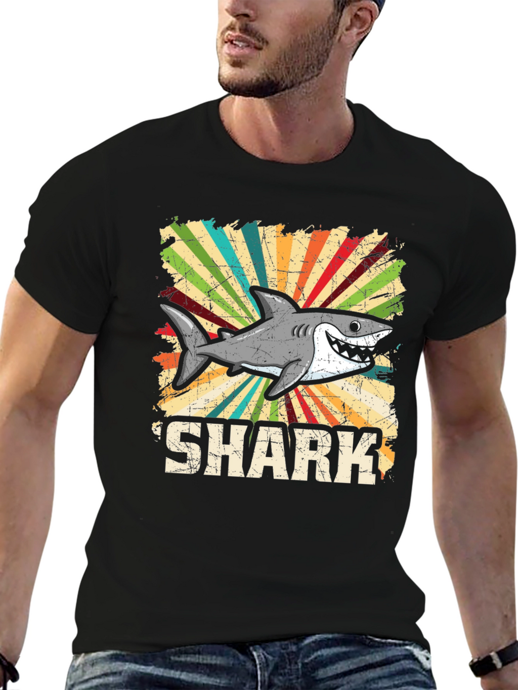 Shark Graphic Tee - Retro Style Cotton T-Shirt