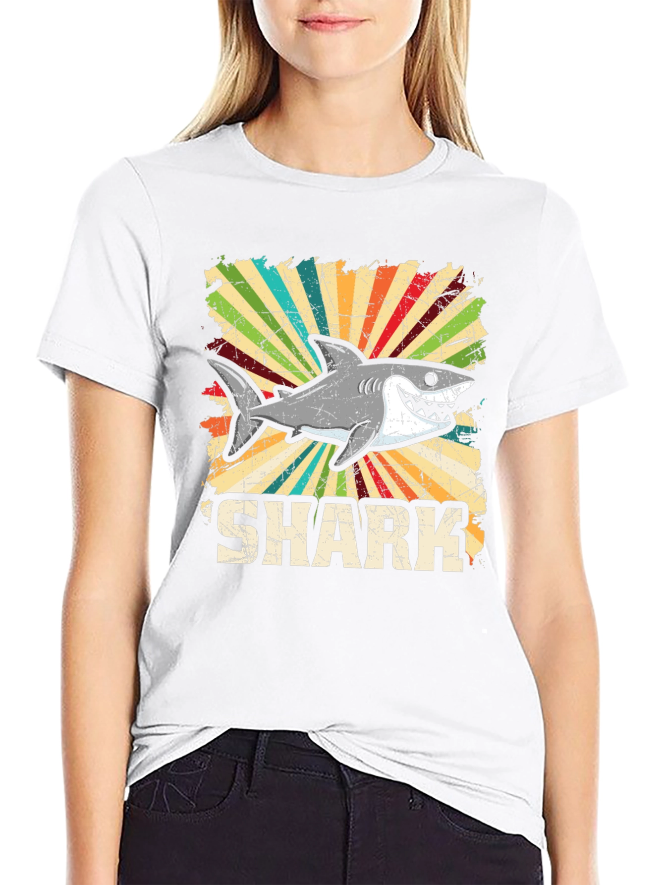 Shark Graphic Tee - Retro Style Cotton T-Shirt