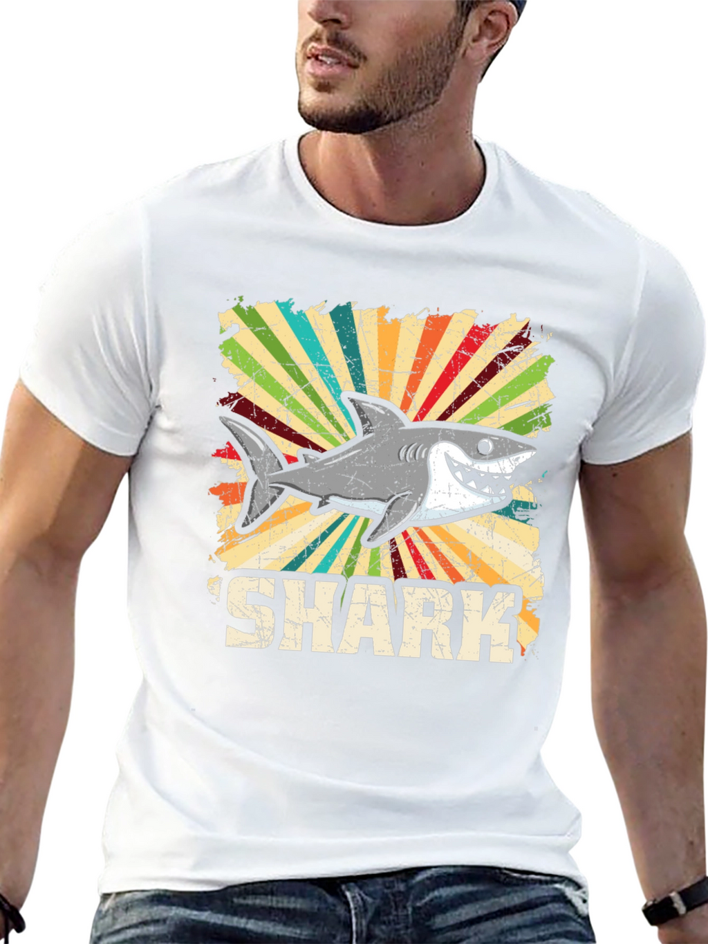 Shark Graphic Tee - Retro Style Cotton T-Shirt