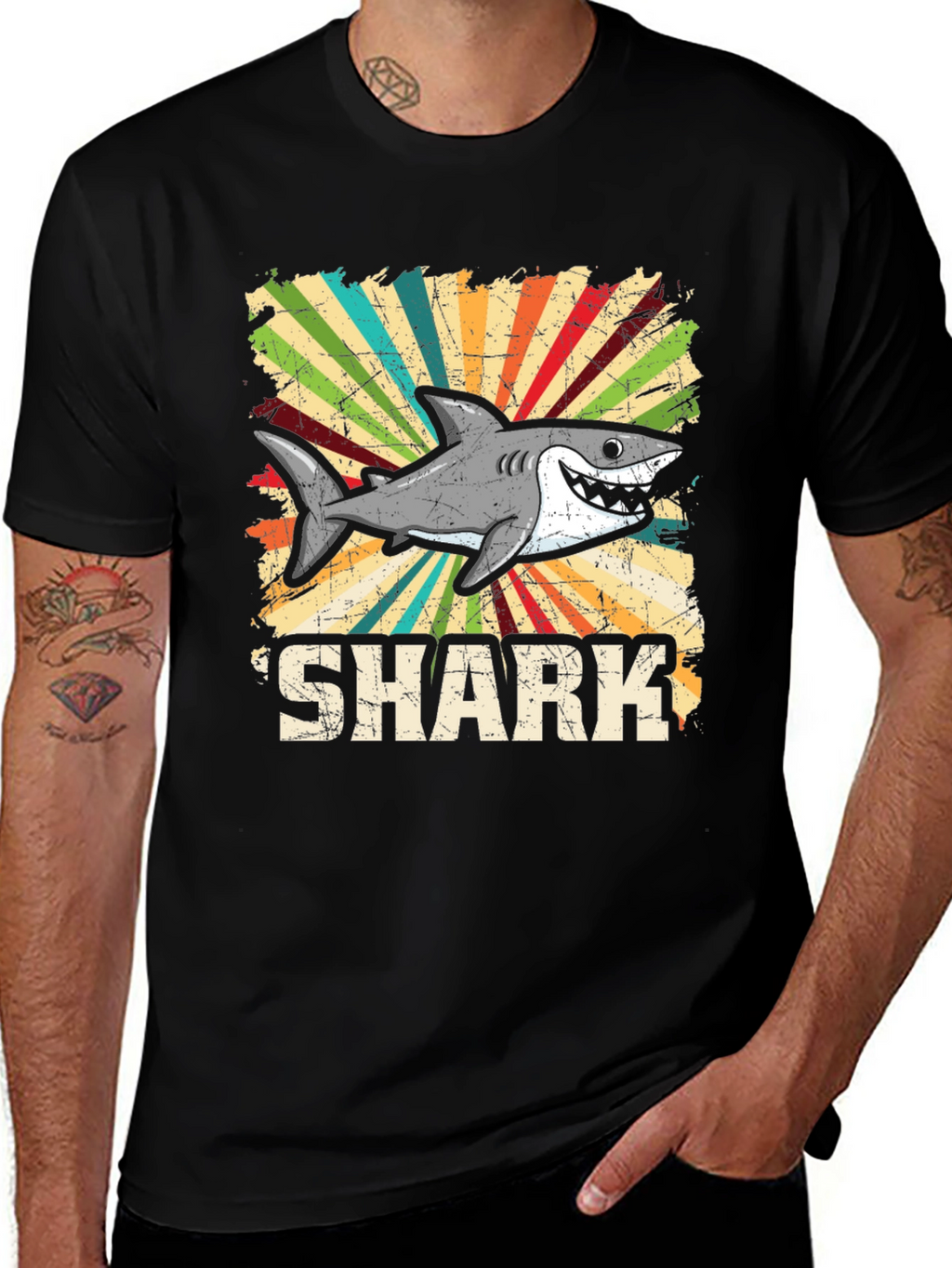 Shark Graphic Tee - Retro Style Cotton T-Shirt