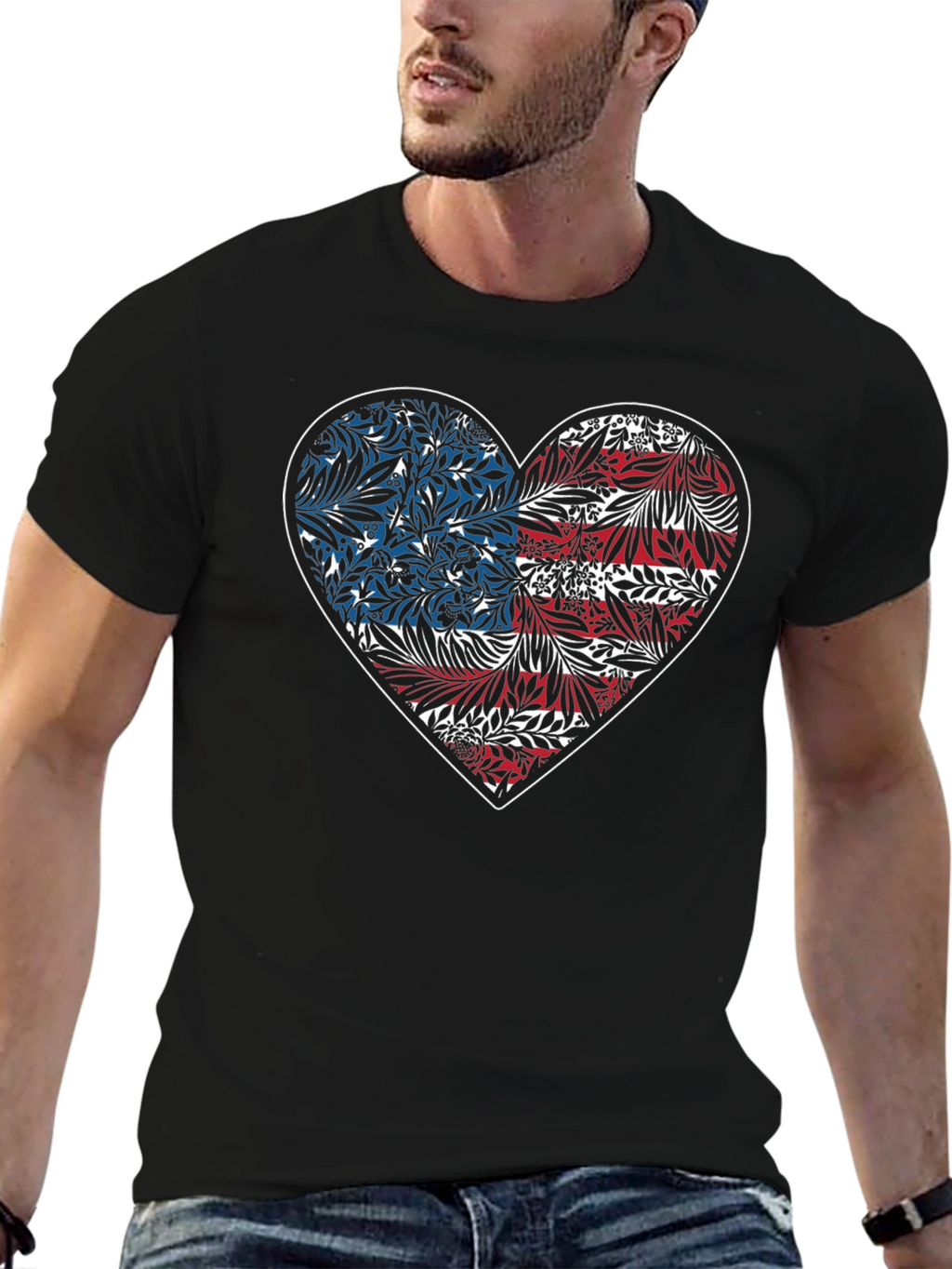 Floral American Flag Heart Graphic Tee