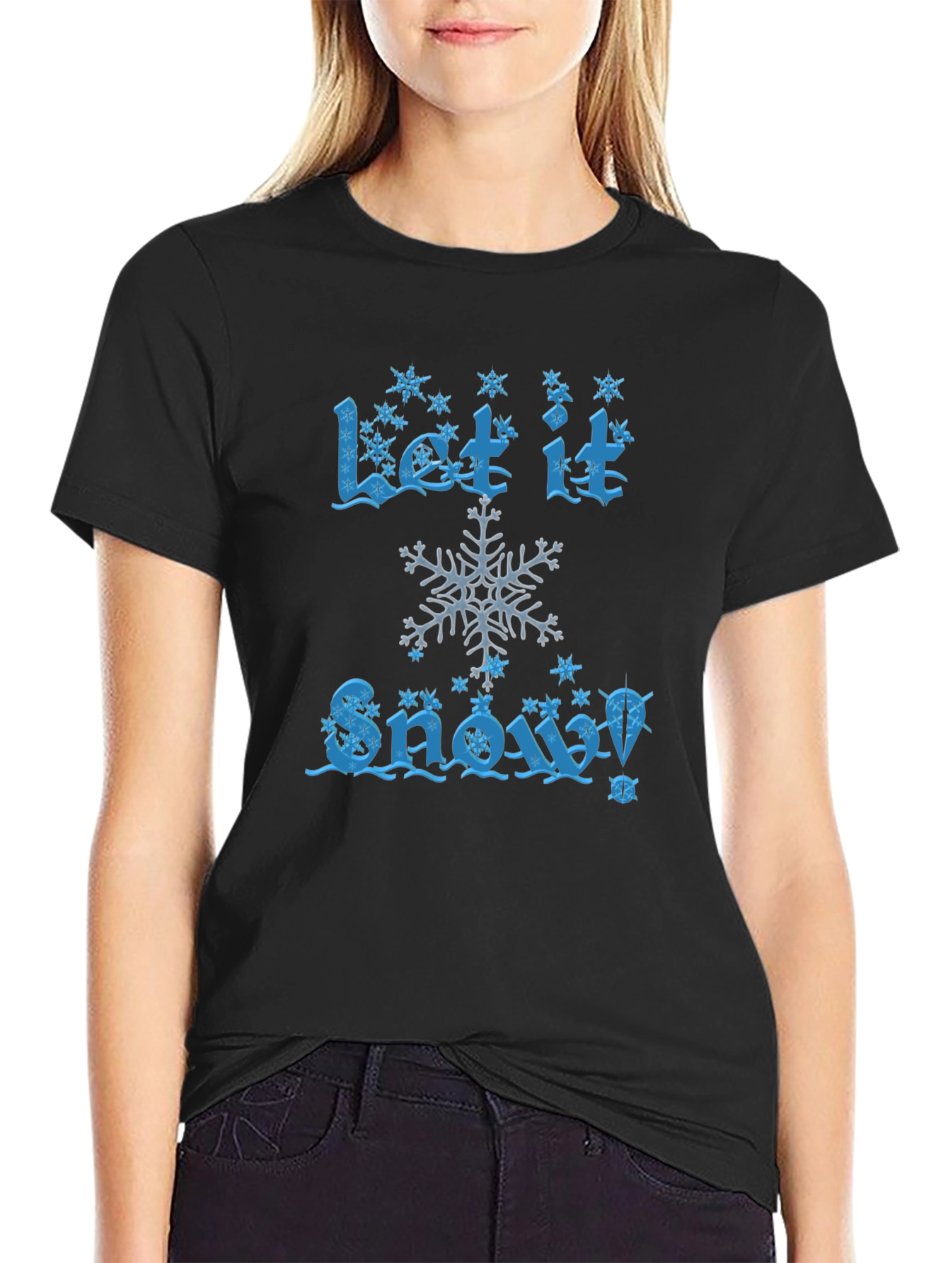 Let It Snow Mens Black Cotton Graphic Tee