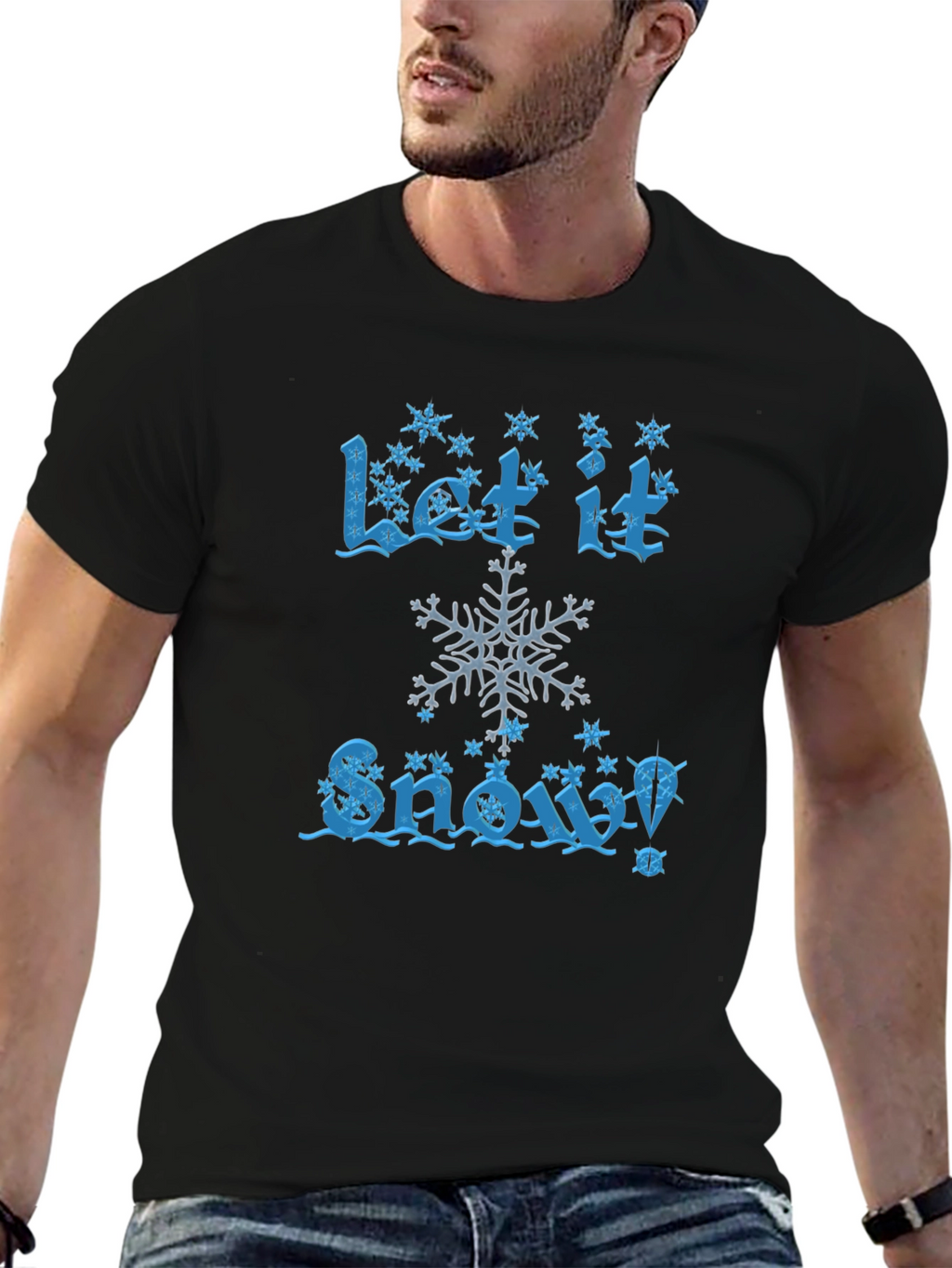 Let It Snow Mens Black Cotton Graphic Tee