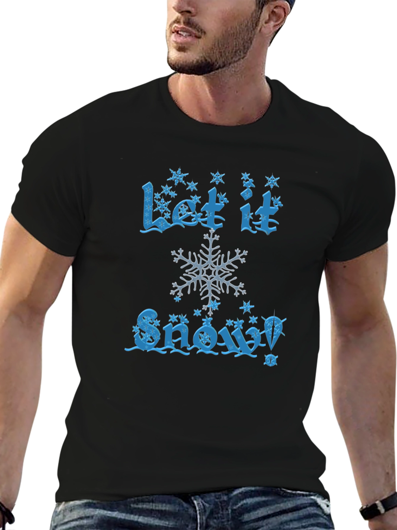 Let It Snow Mens Black Cotton Graphic Tee