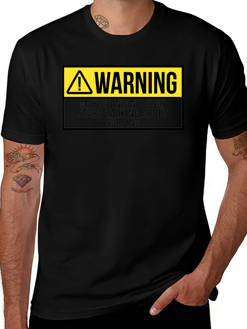 Warning Surfing Graphic Tee - Black
