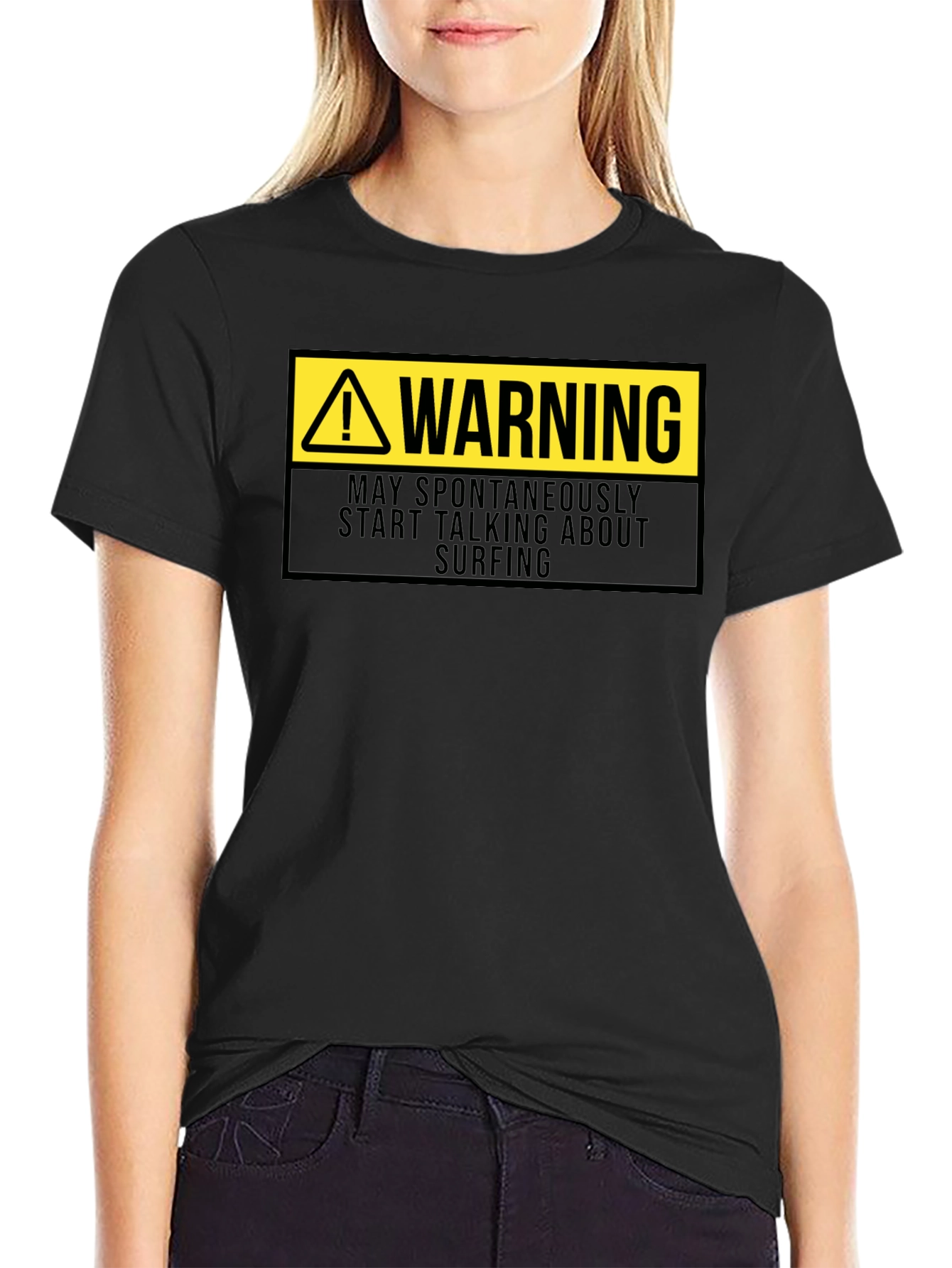 Warning Surfing Graphic Tee - Black