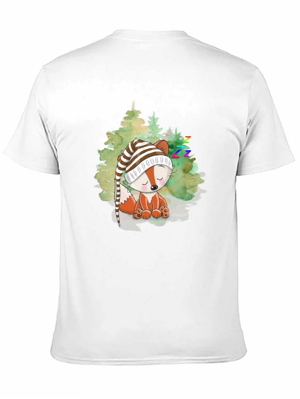 Cute Fox Sleeping in Woods Black T-Shirt