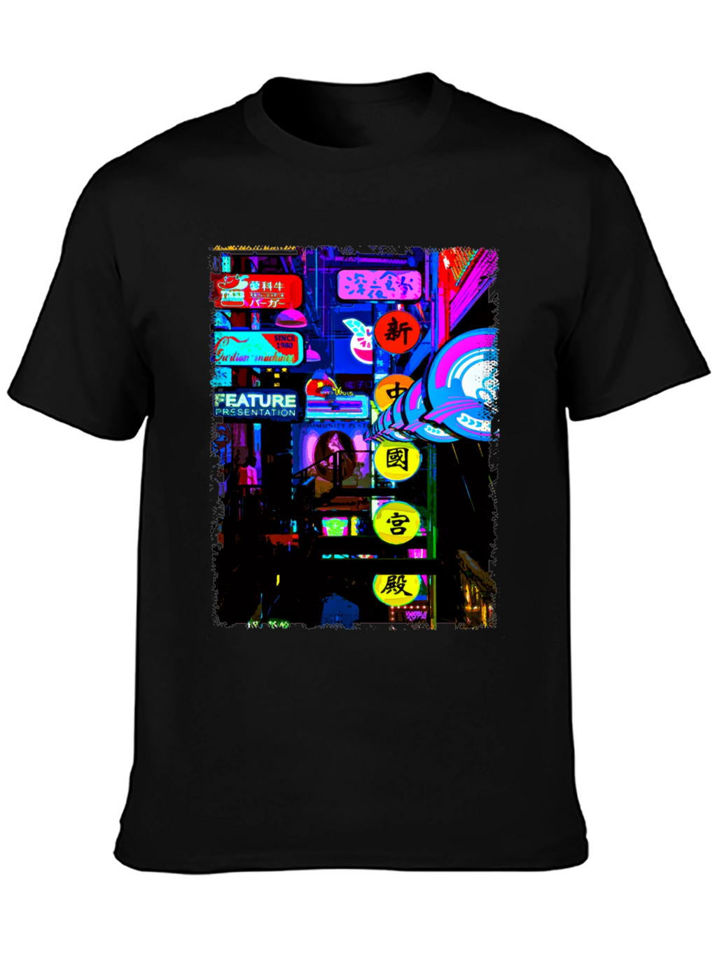 Neon Cityscape Graphic Tee - Modern Style