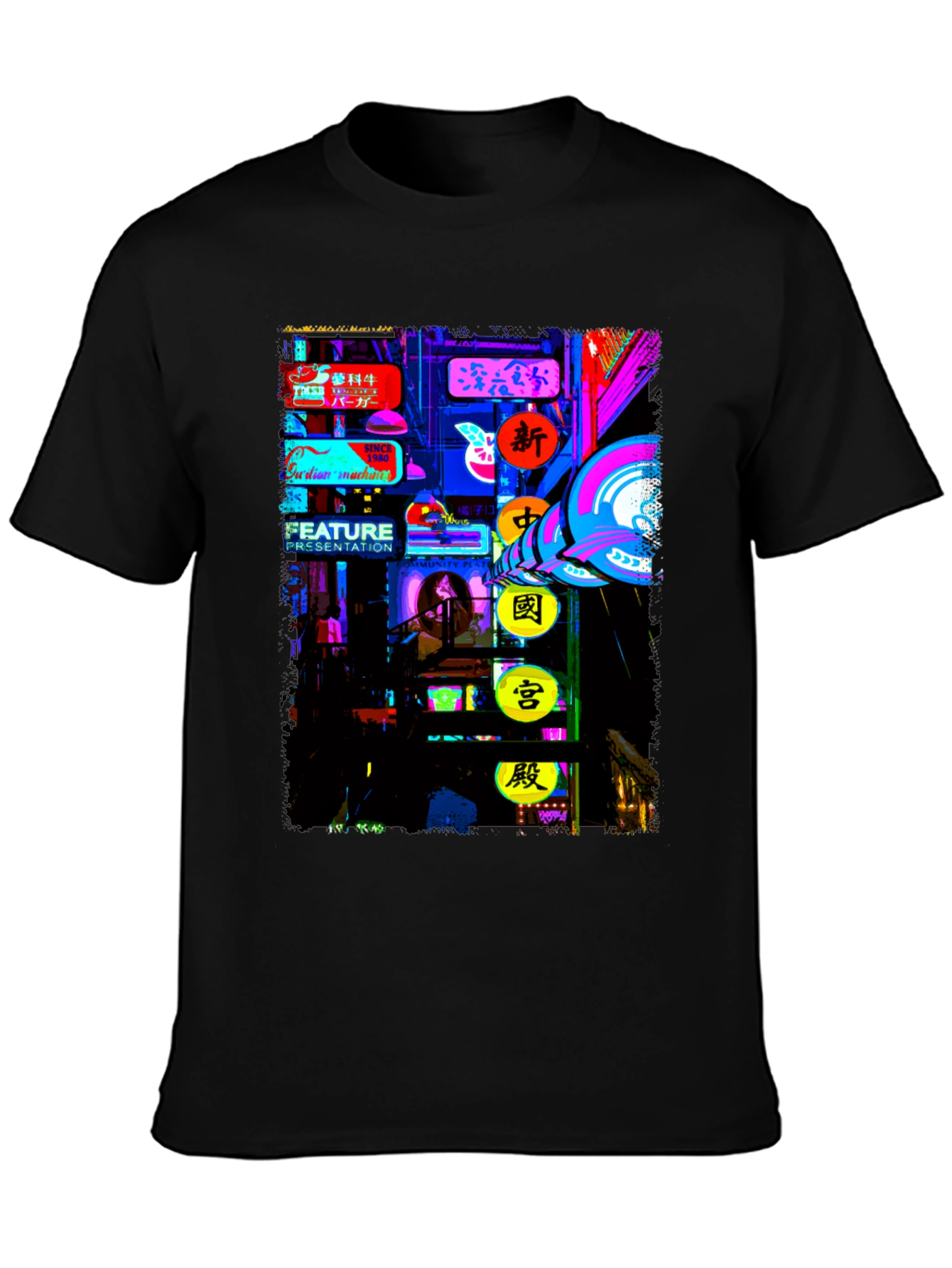 Neon Cityscape Graphic Tee - Modern Style