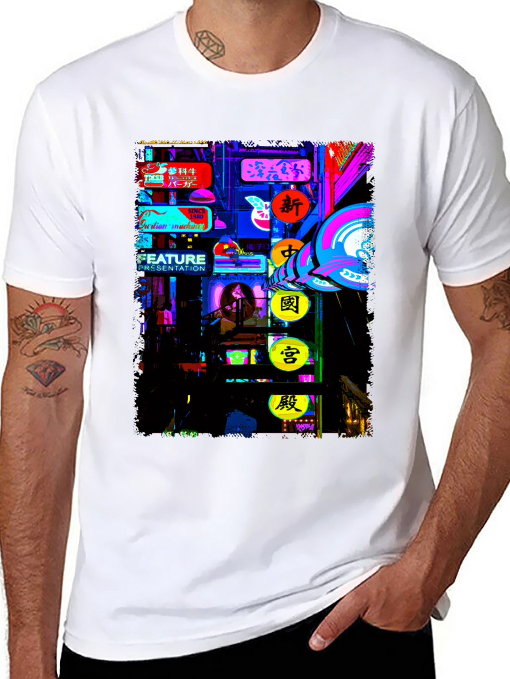 Neon Cityscape Graphic Tee - Modern Style
