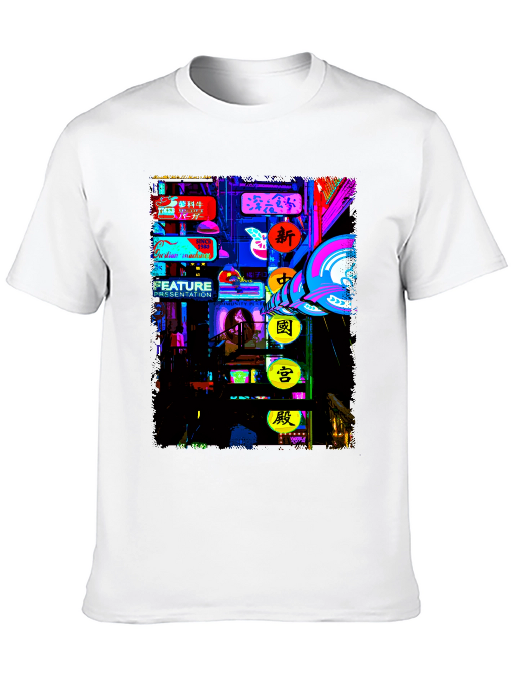 Neon Cityscape Graphic Tee - Modern Style