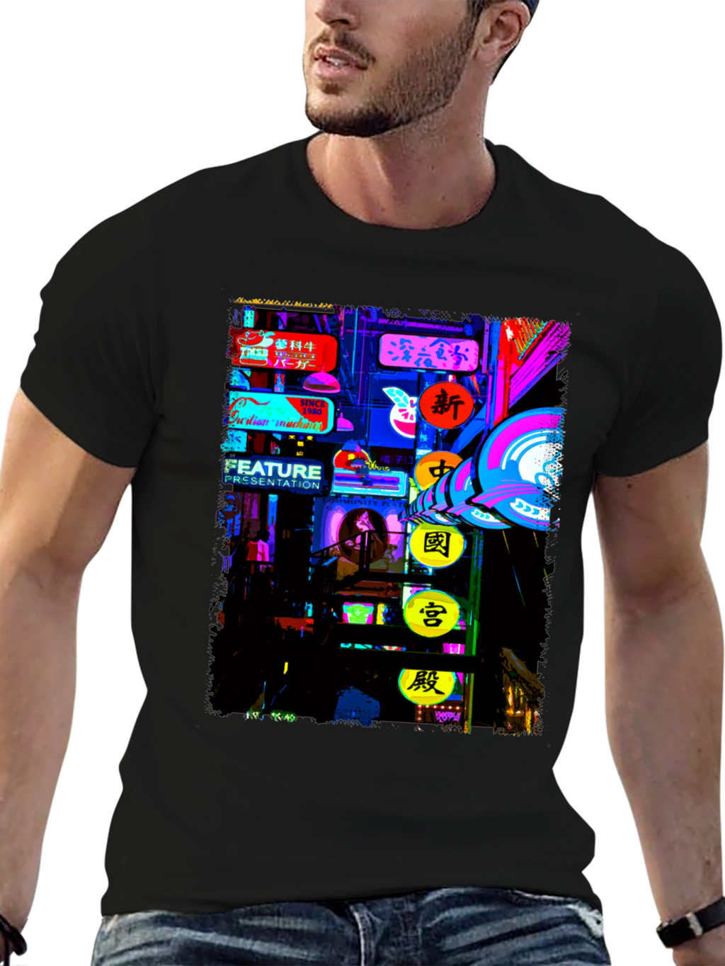 Neon Cityscape Graphic Tee - Modern Style