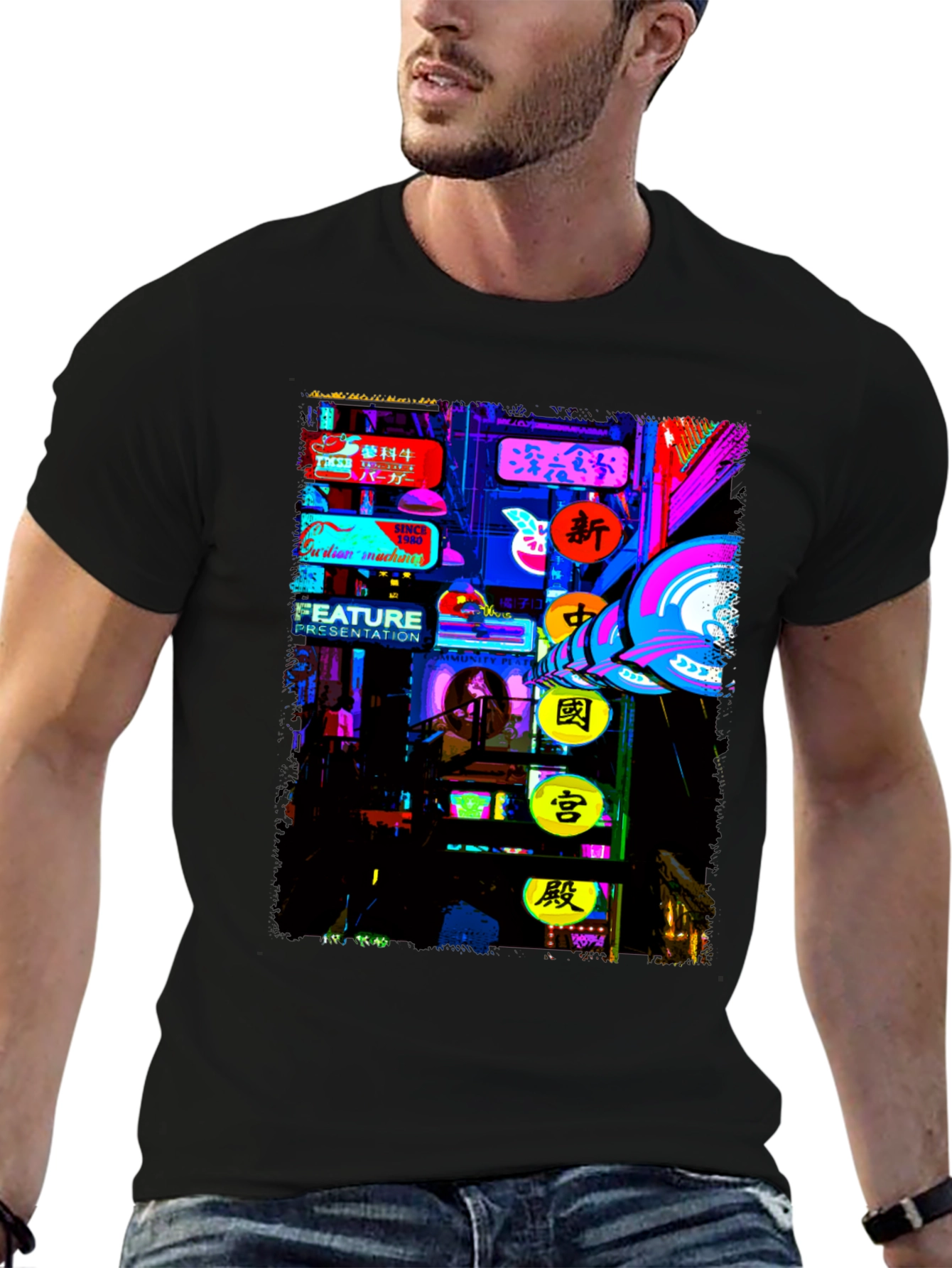 Neon Cityscape Graphic Tee - Modern Style