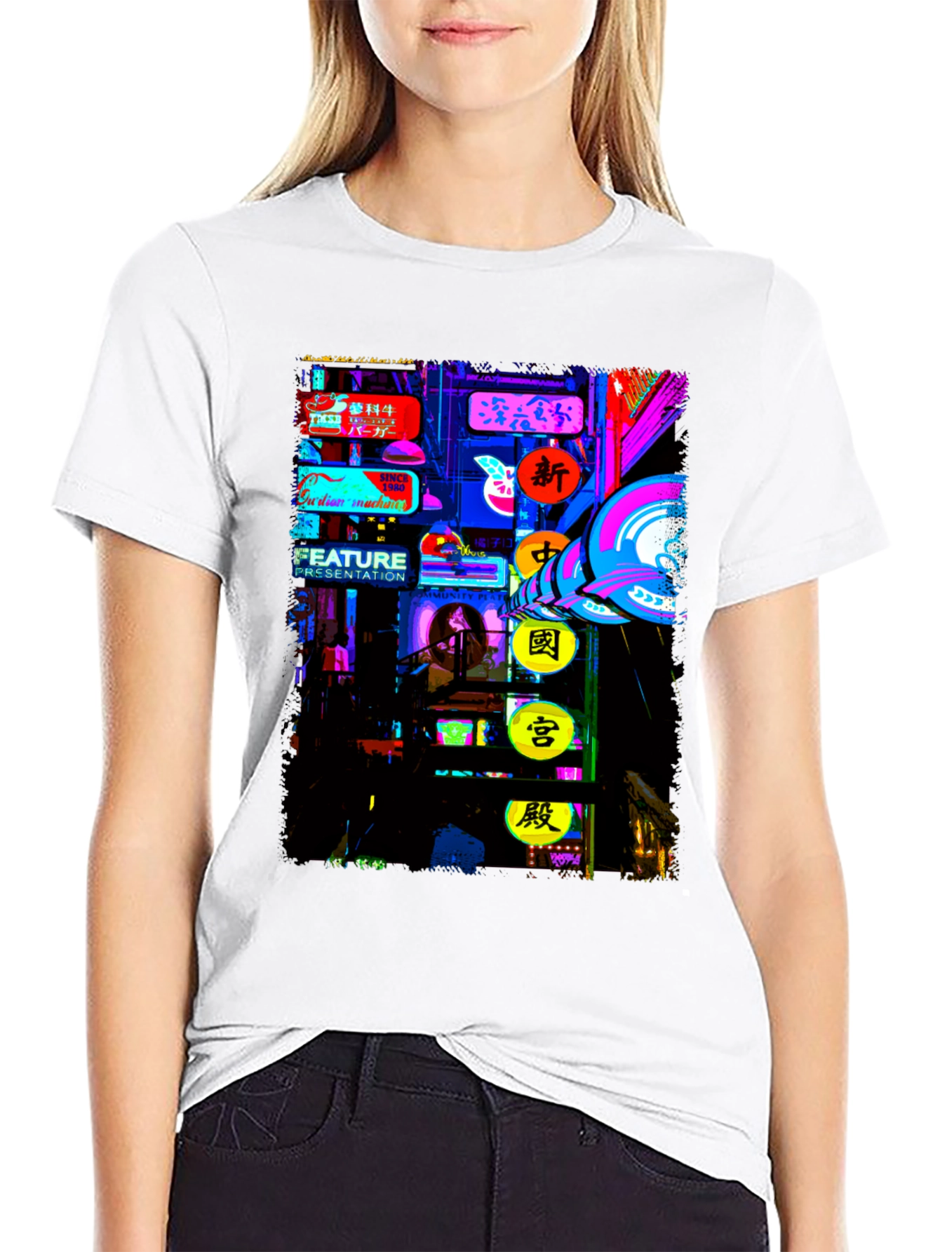 Neon Cityscape Graphic Tee - Modern Style