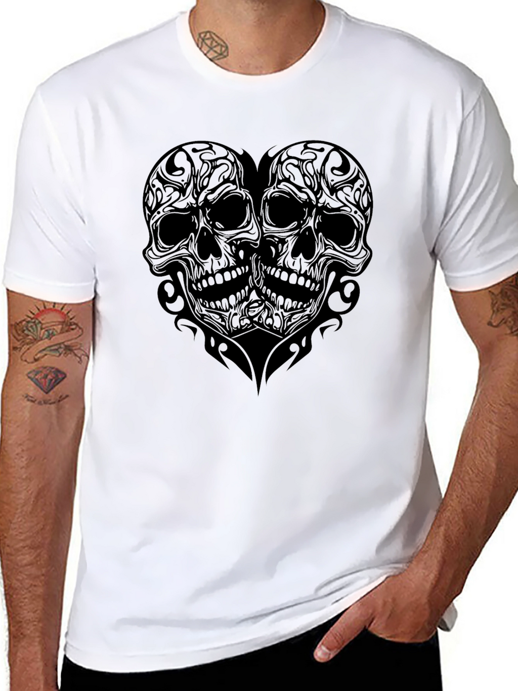 Skull Heart Graphic Print T-Shirt - Mens Black Tee