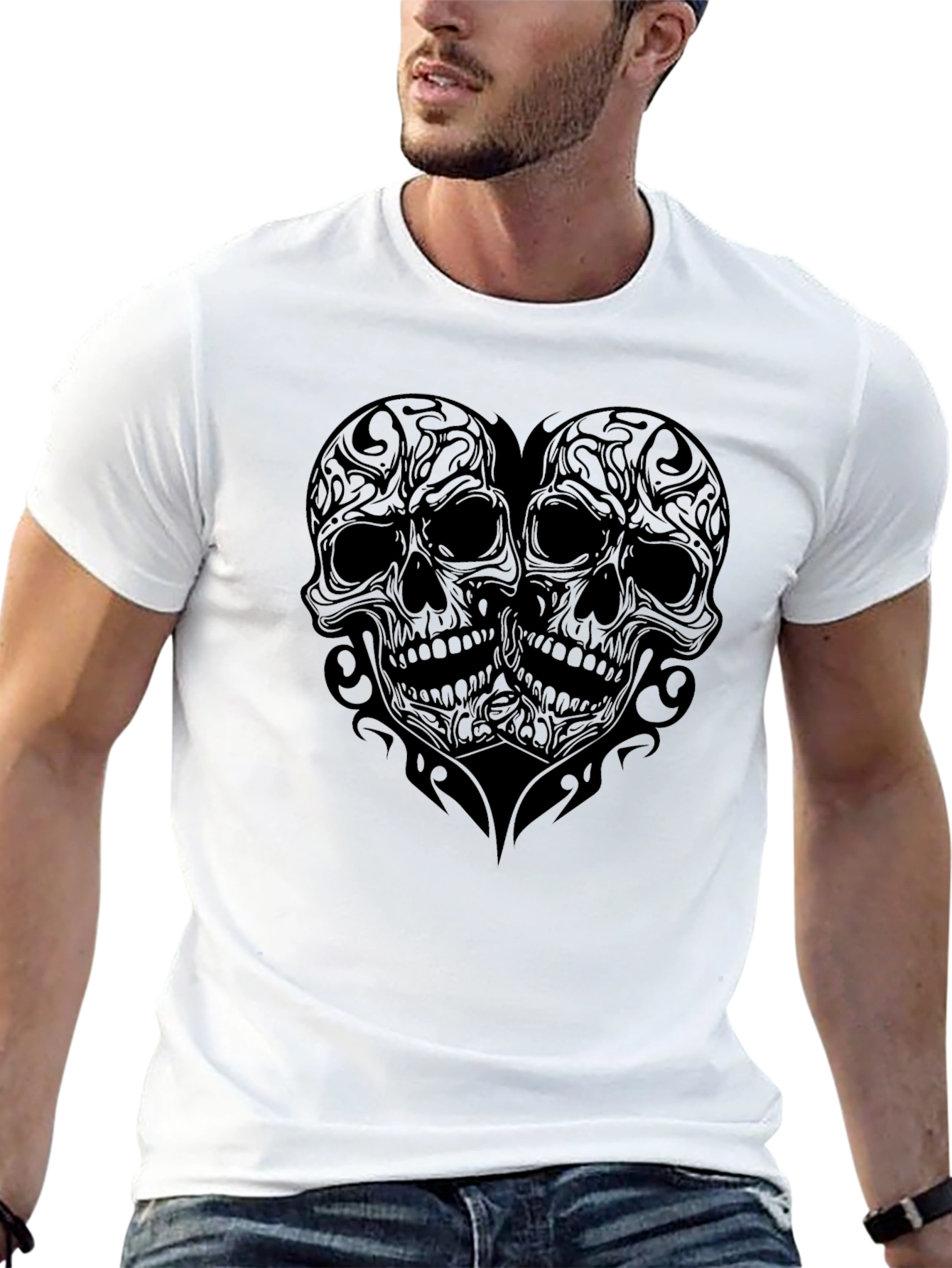Skull Heart Graphic Print T-Shirt - Mens Black Tee
