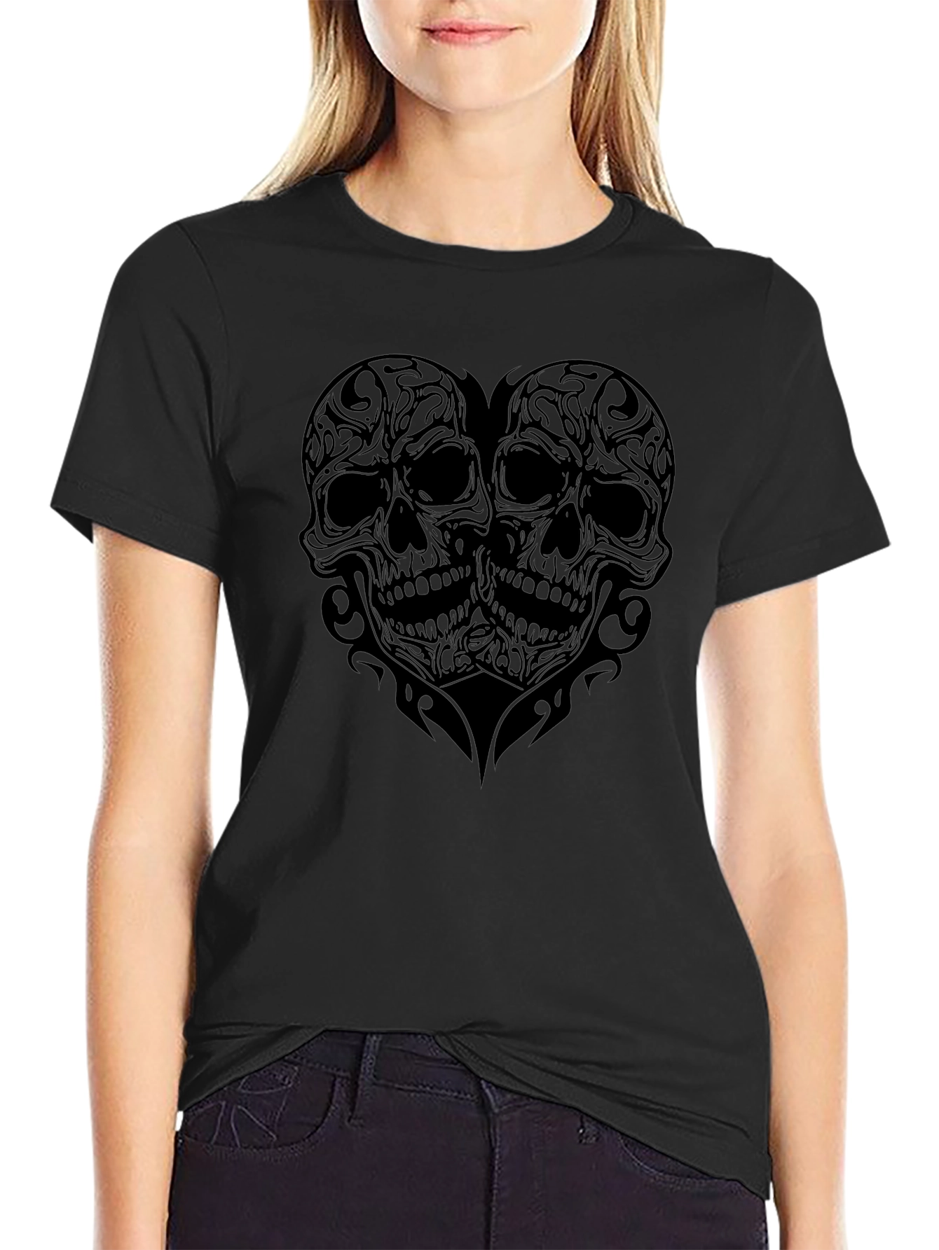 Skull Heart Graphic Print T-Shirt - Mens Black Tee
