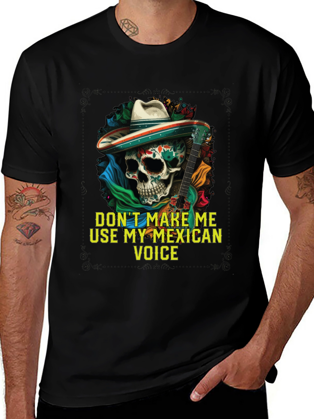 Mexican Voice Skull Graphic Tee - Novelty T-Shirt