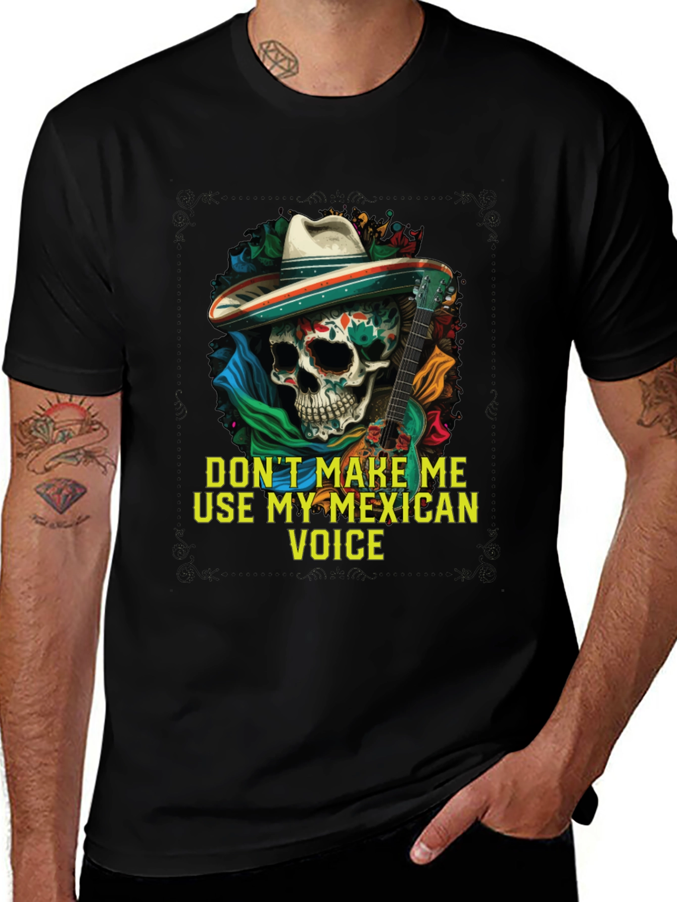 Mexican Voice Skull Graphic Tee - Novelty T-Shirt