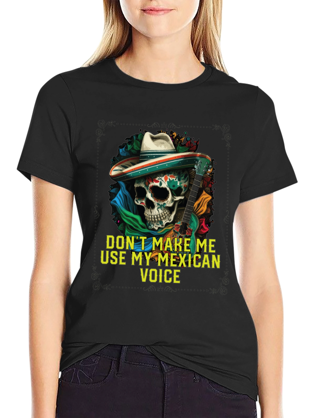 Mexican Voice Skull Graphic Tee - Novelty T-Shirt