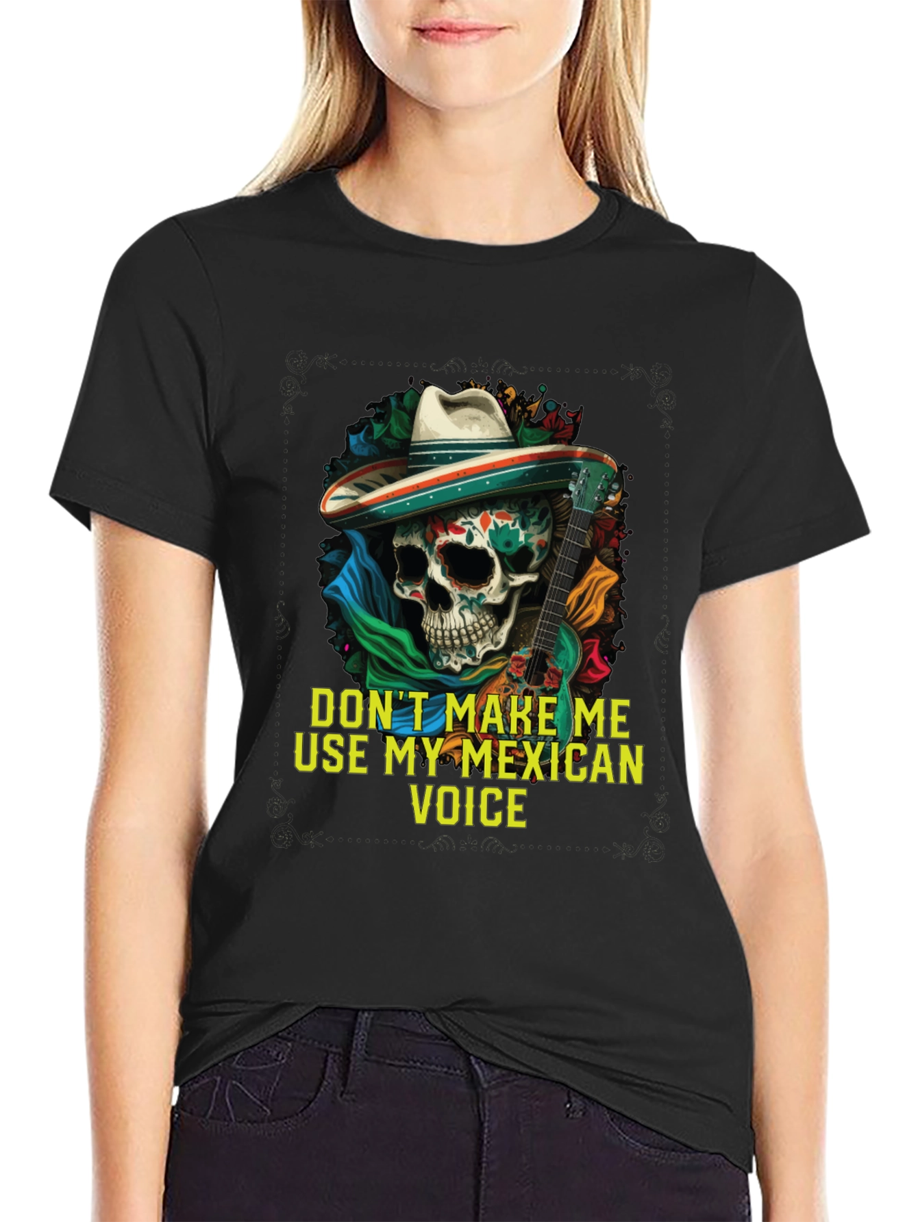 Mexican Voice Skull Graphic Tee - Novelty T-Shirt