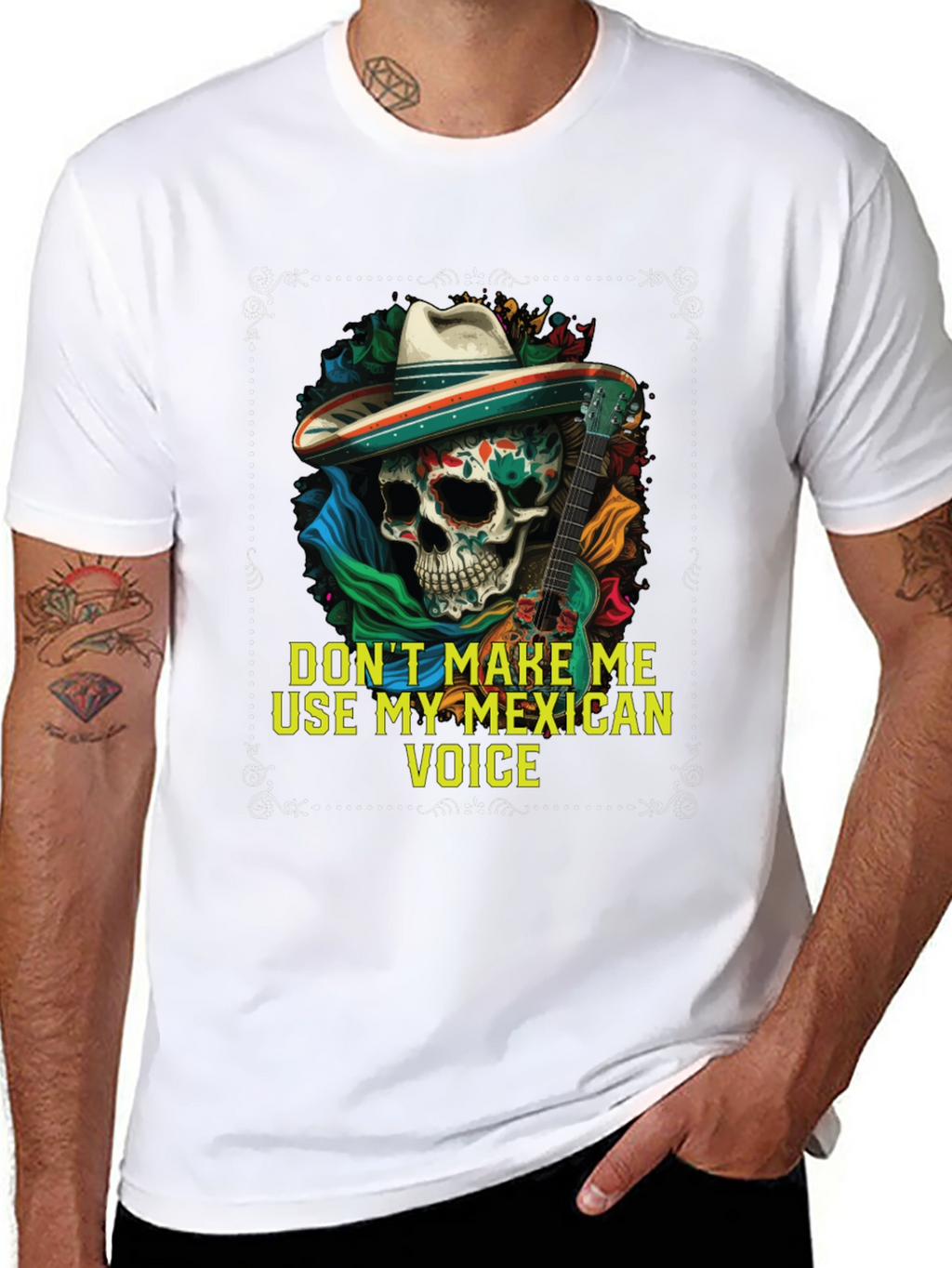Mexican Voice Skull Graphic Tee - Novelty T-Shirt