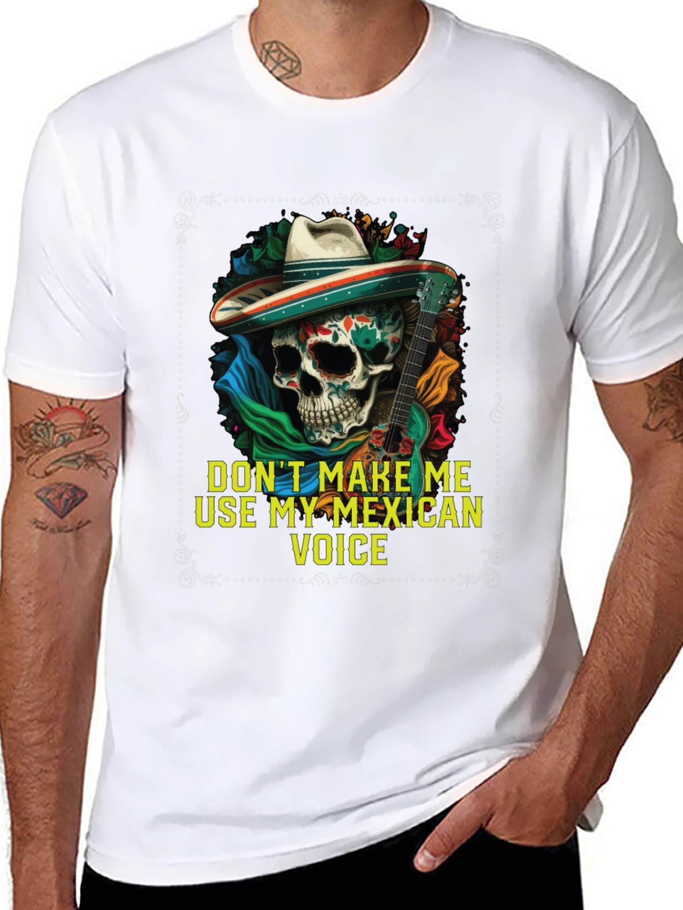 Mexican Voice Skull Graphic Tee - Novelty T-Shirt