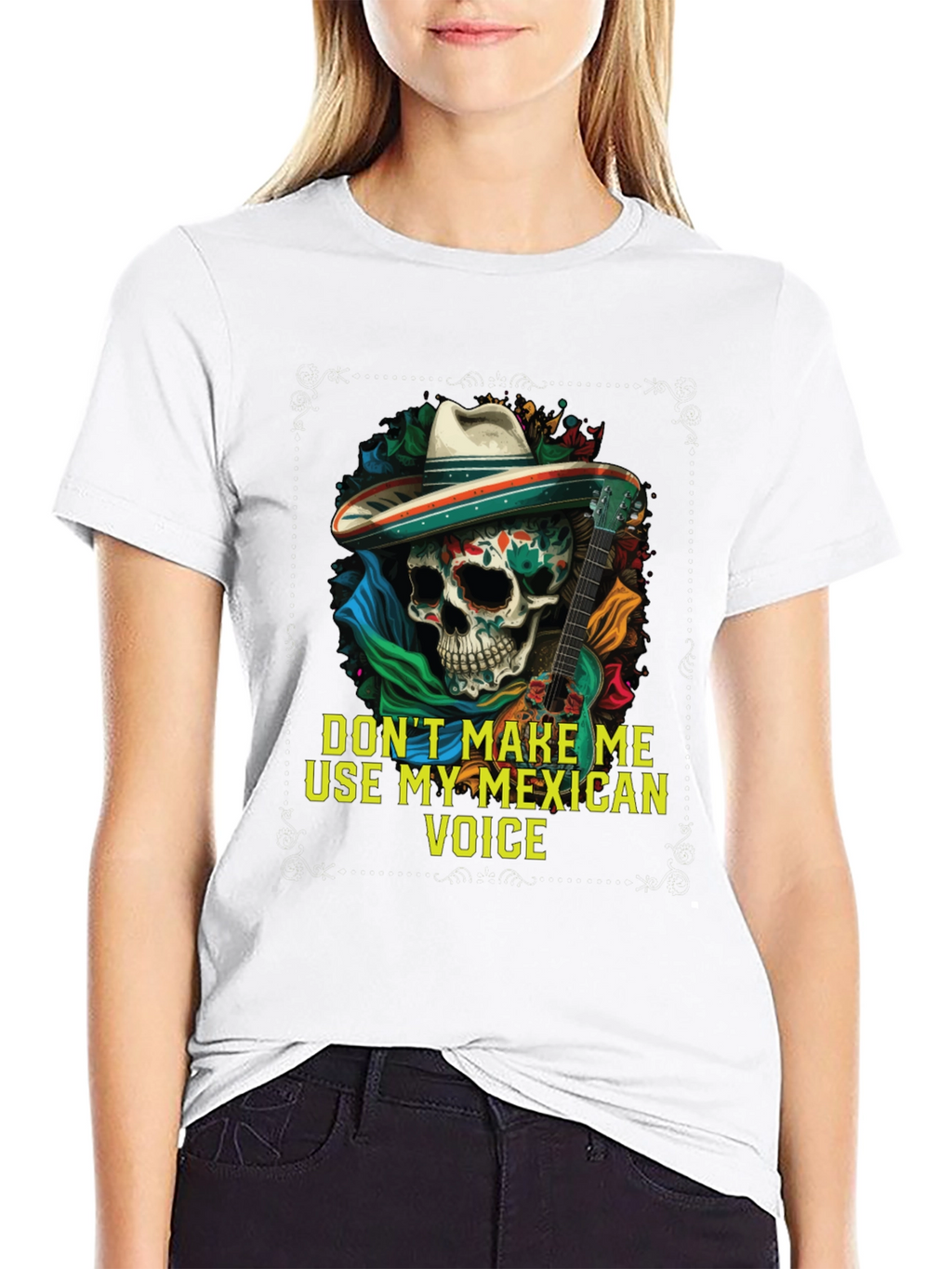 Mexican Voice Skull Graphic Tee - Novelty T-Shirt