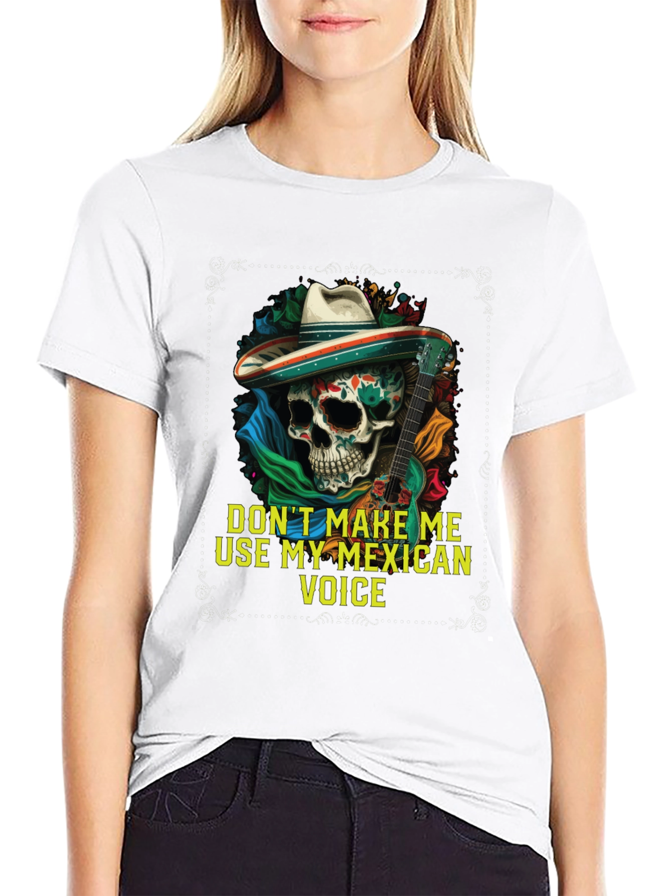 Mexican Voice Skull Graphic Tee - Novelty T-Shirt