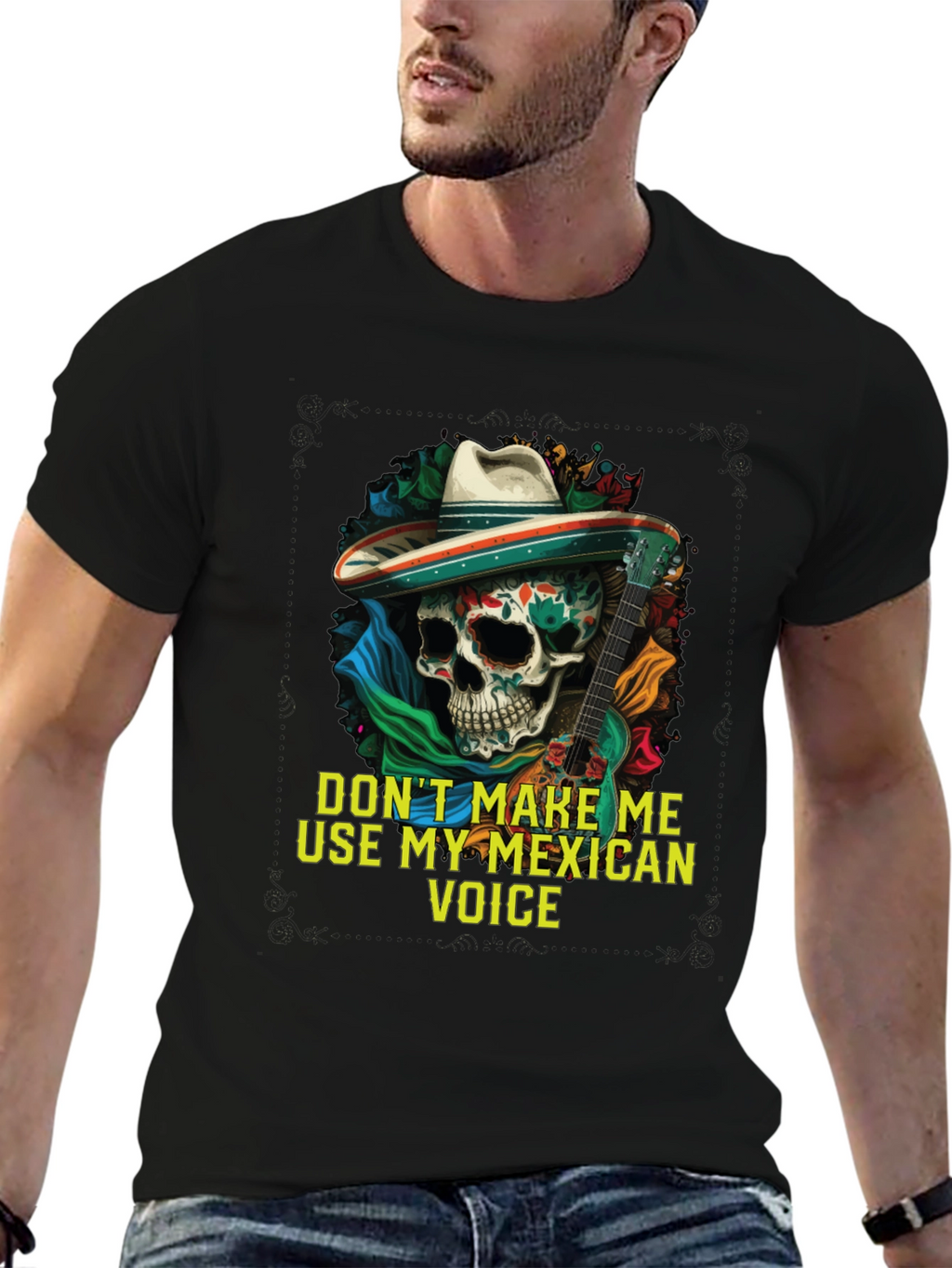 Mexican Voice Skull Graphic Tee - Novelty T-Shirt